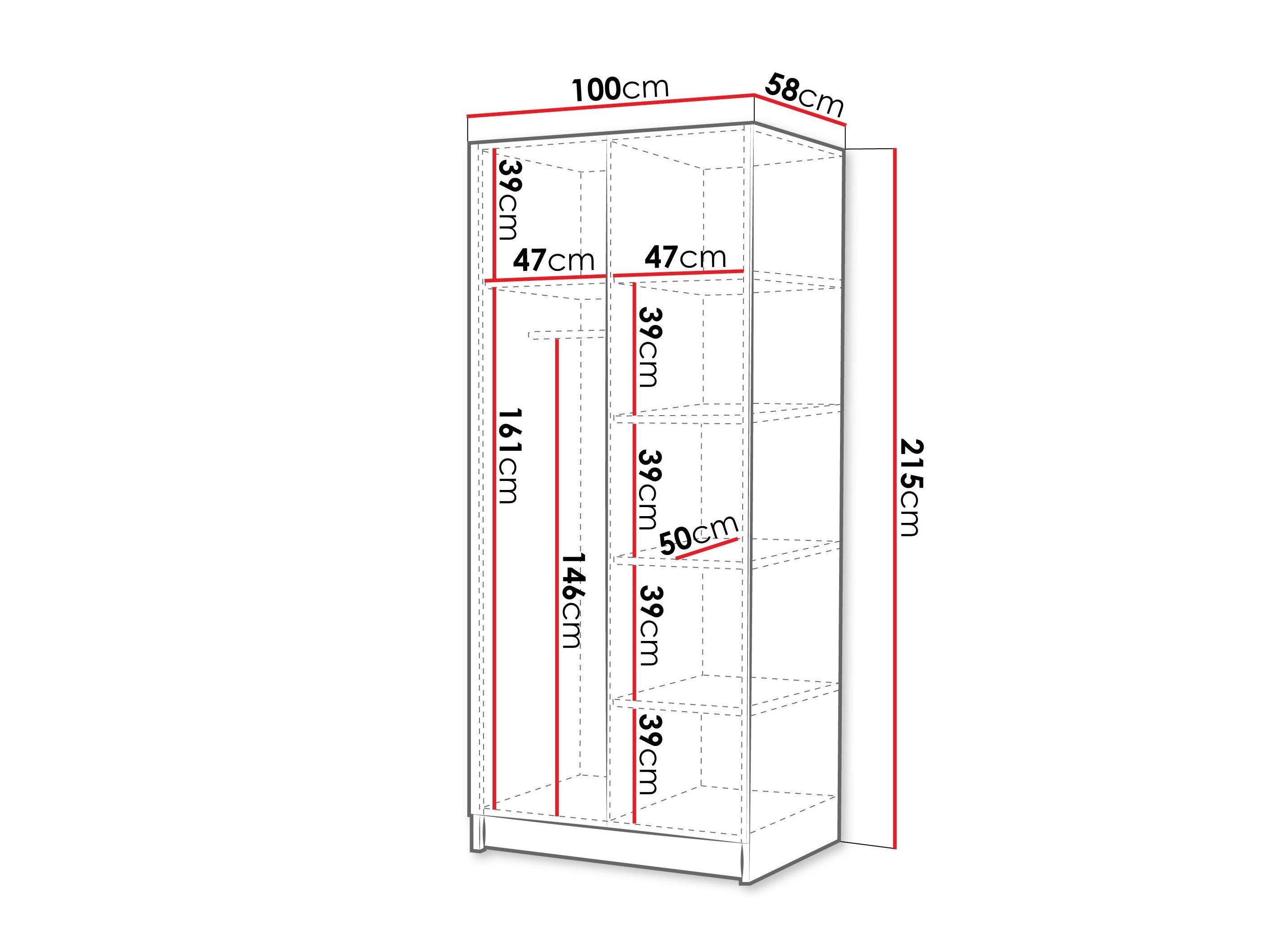 Garderobeskab Closico 194 (Valnød + Sort)