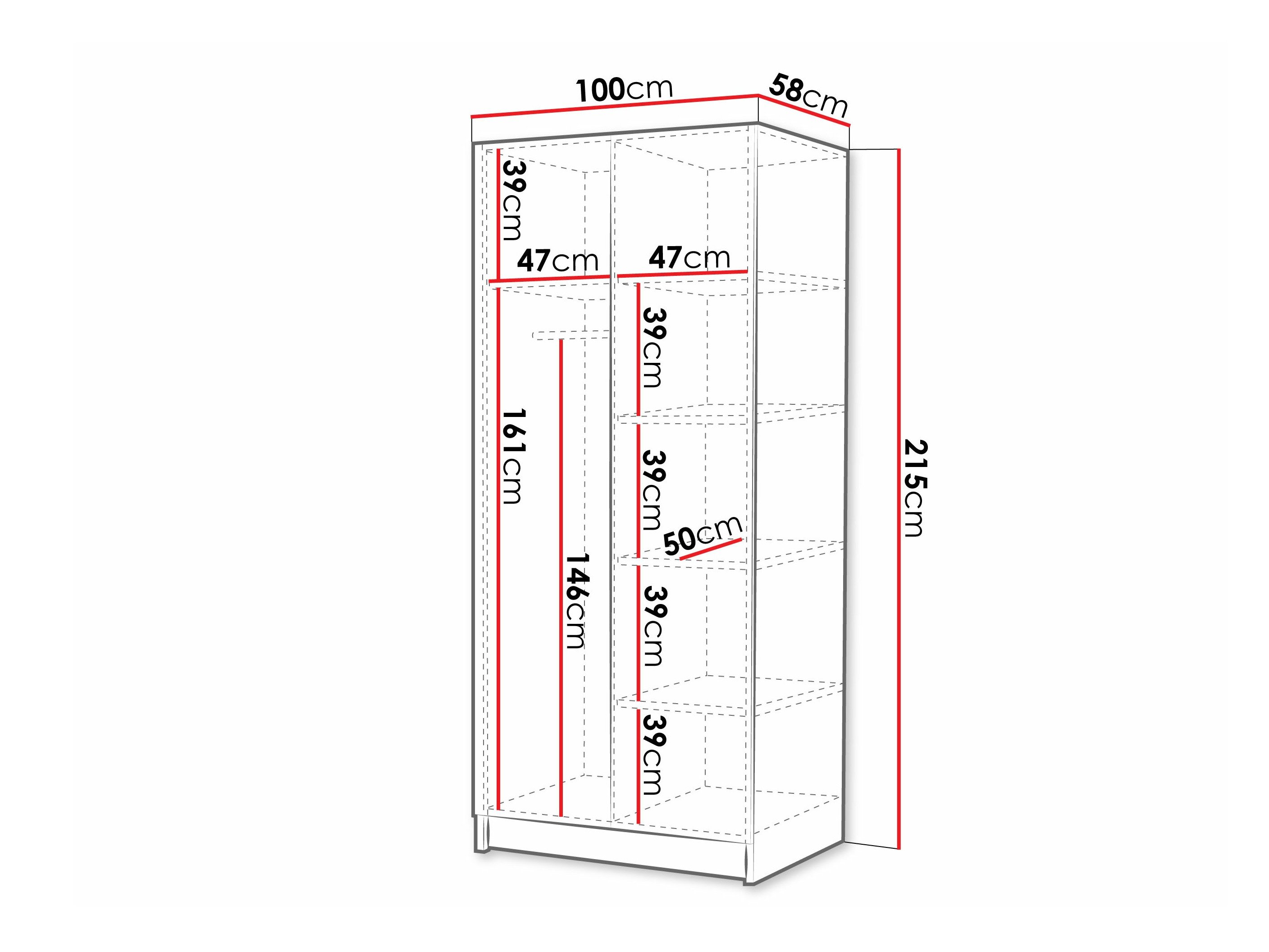 Garderobeskab Closico Staton I (Hvid + Glansfuld hvid + Sort)