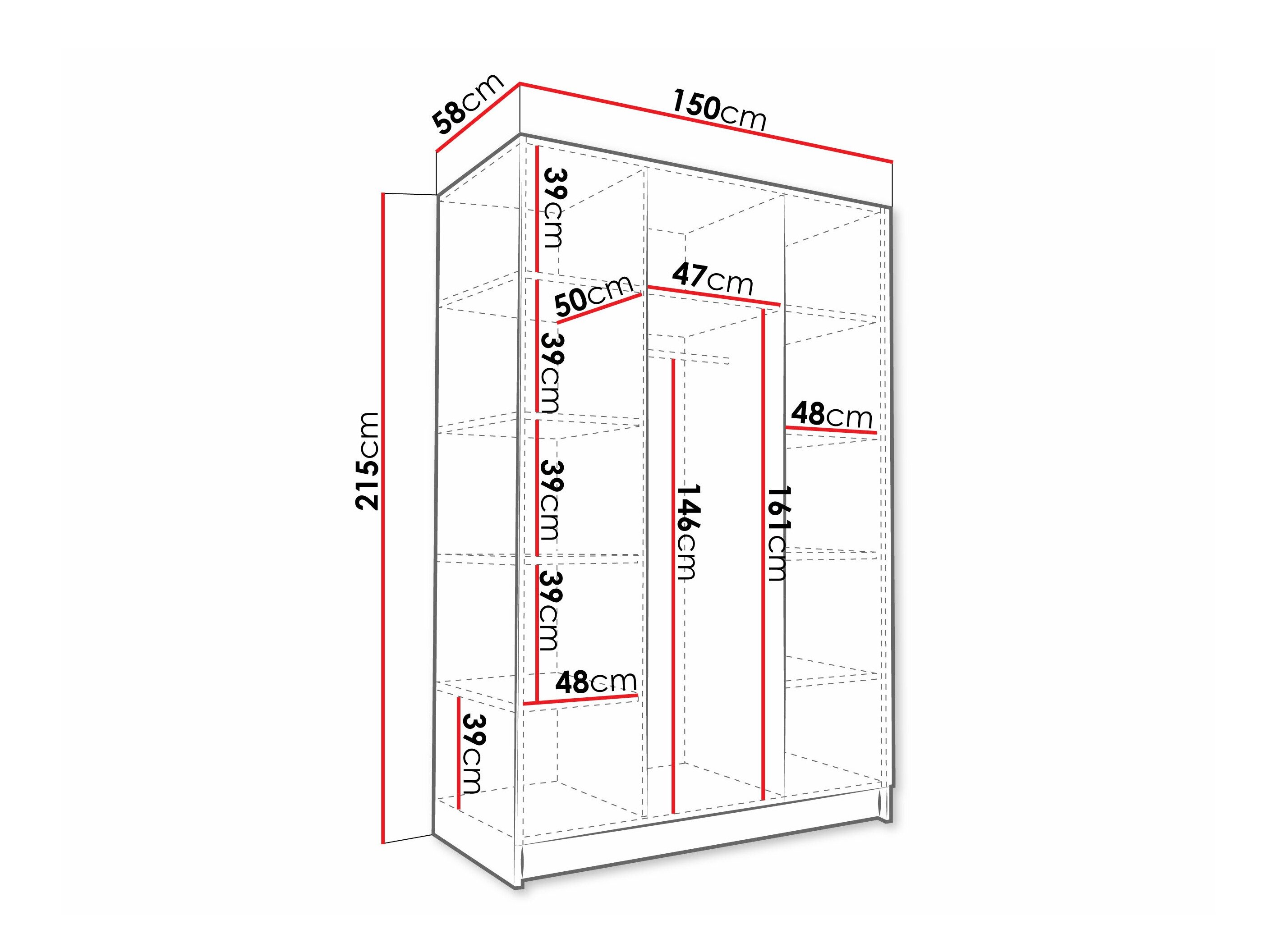 Garderobeskab Closico Decoron I (Glansfuld hvid + Sort)