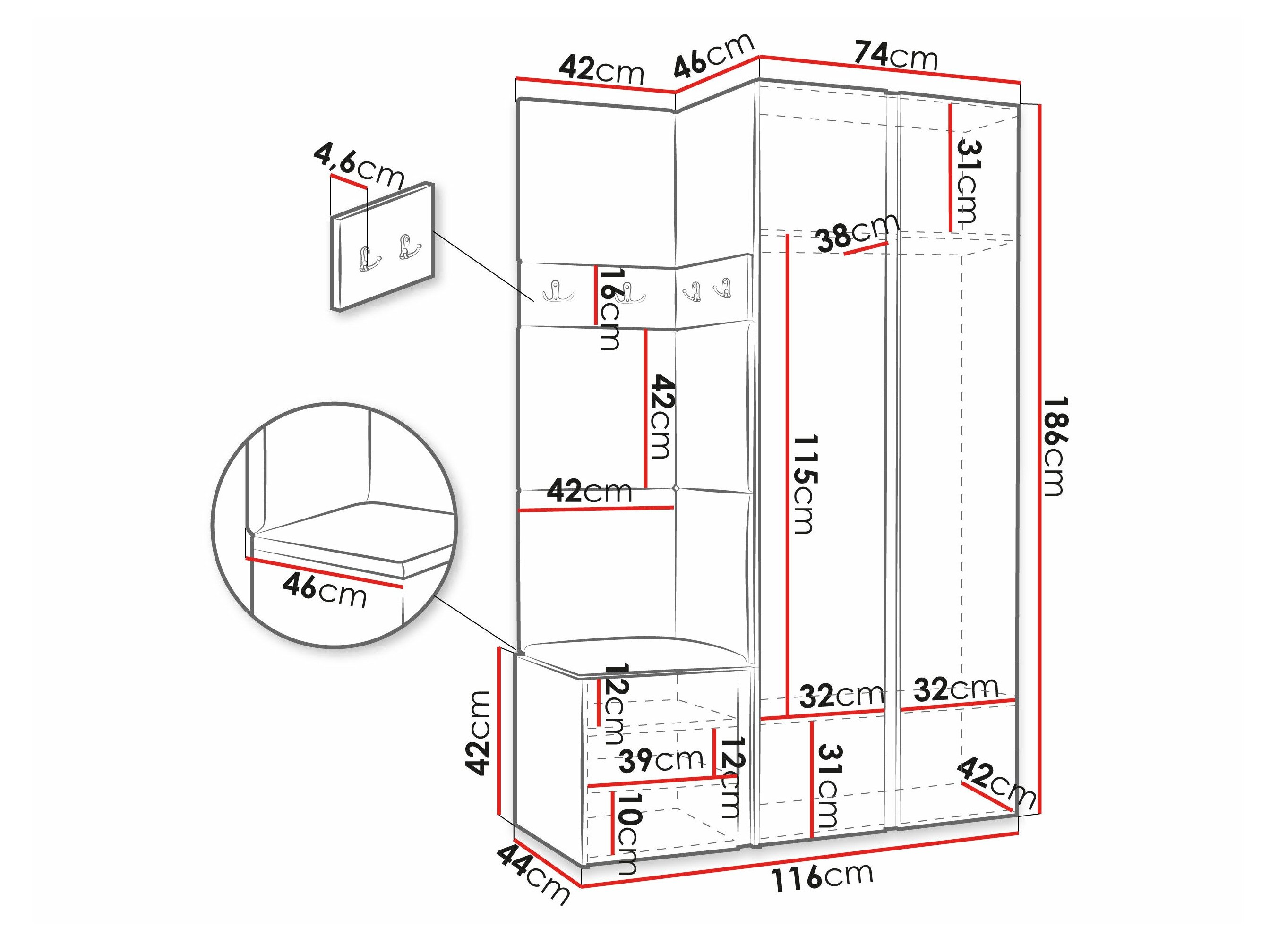 Entrésæt Hartford 350 (Artisan eg + Sort)