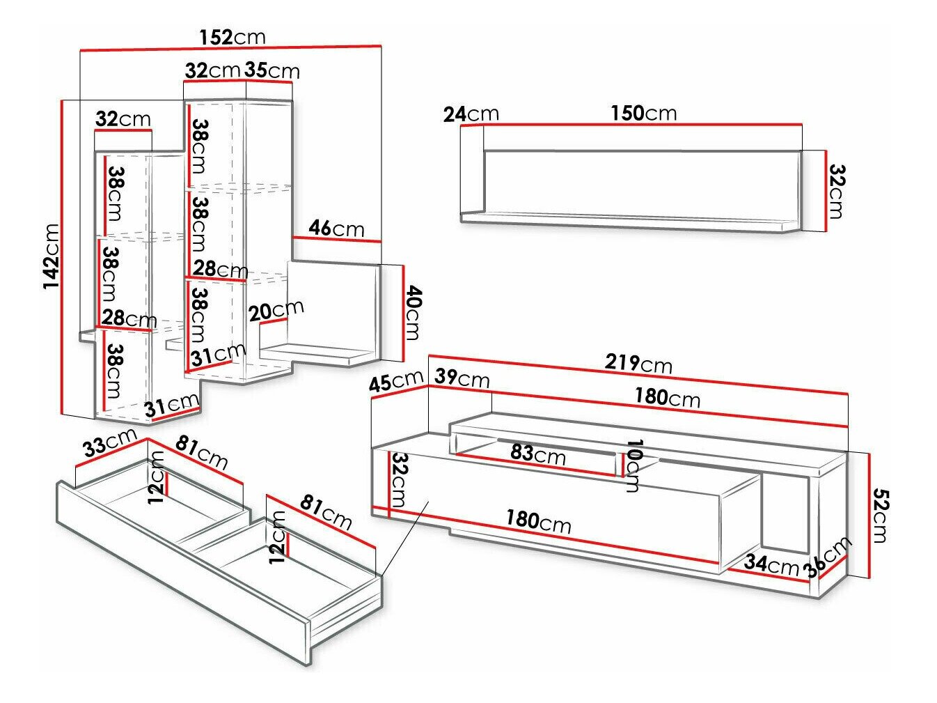 Stuemøbelsæt Lutiva 100 (Hvid + Beton)