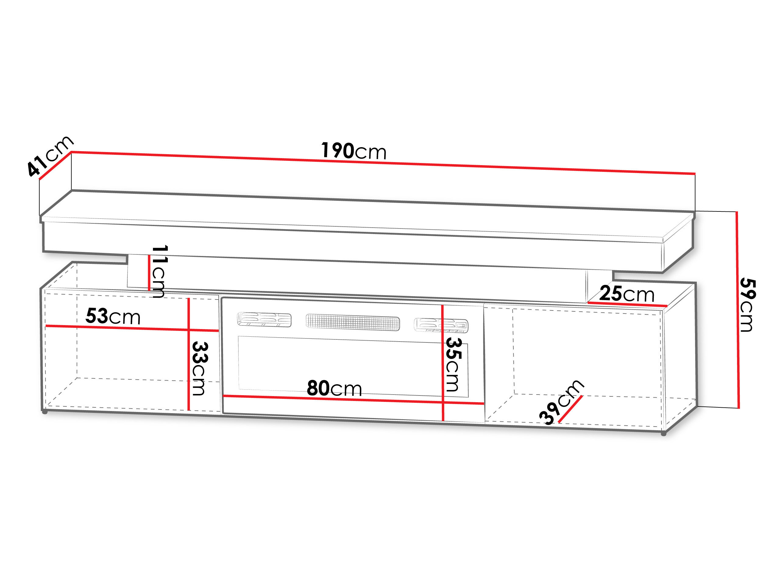 TV-bord Monfero 104 (Sort + Blank sort)