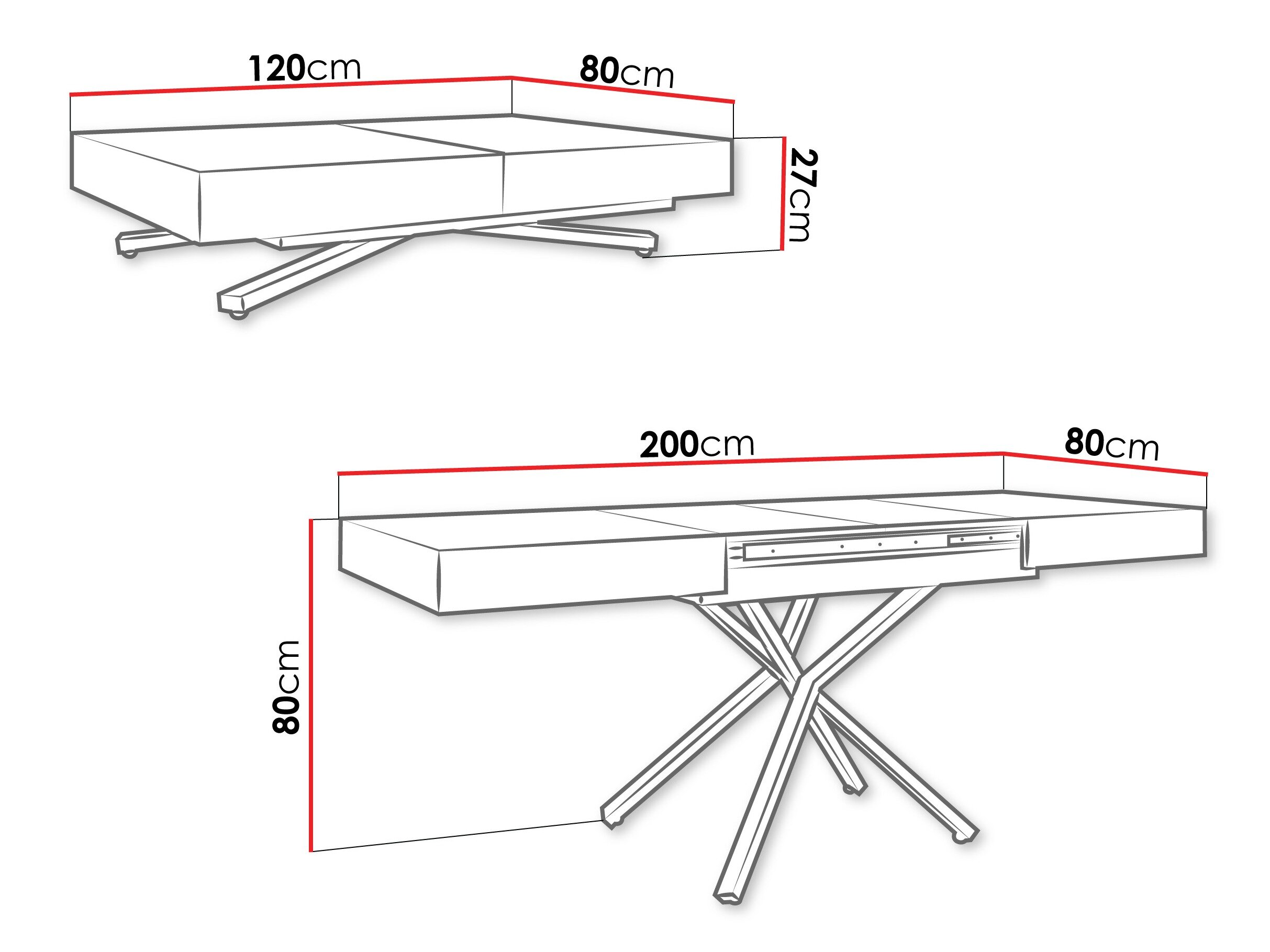 Transformeerbare salontafel Oswego 176 (Zwart)