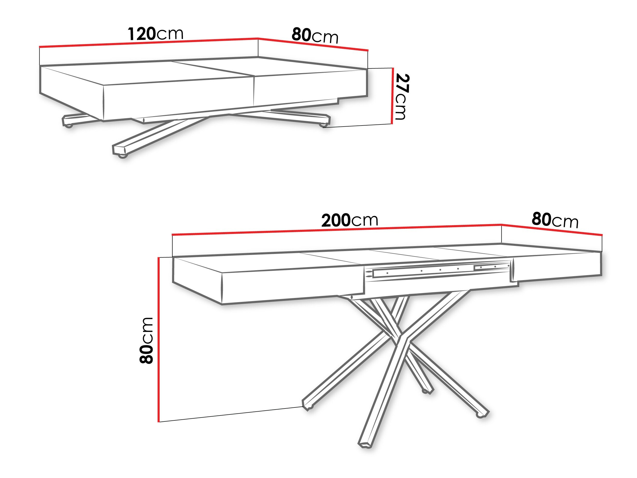 Transformeerbare salontafel Oswego 178 (Zwart)