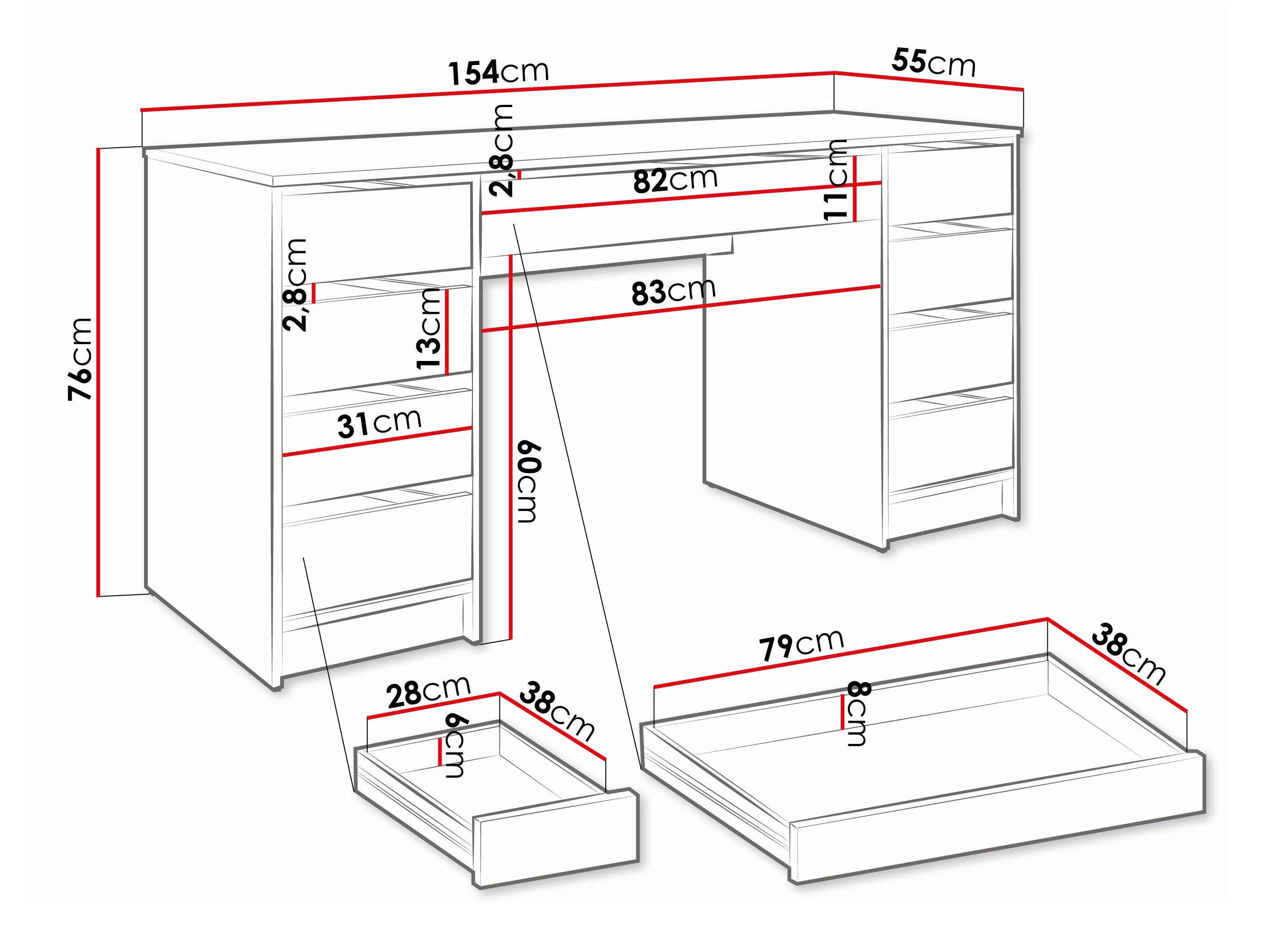 Skrivebord Comfivo 401 (Glansfuld hvid + Hvid)
