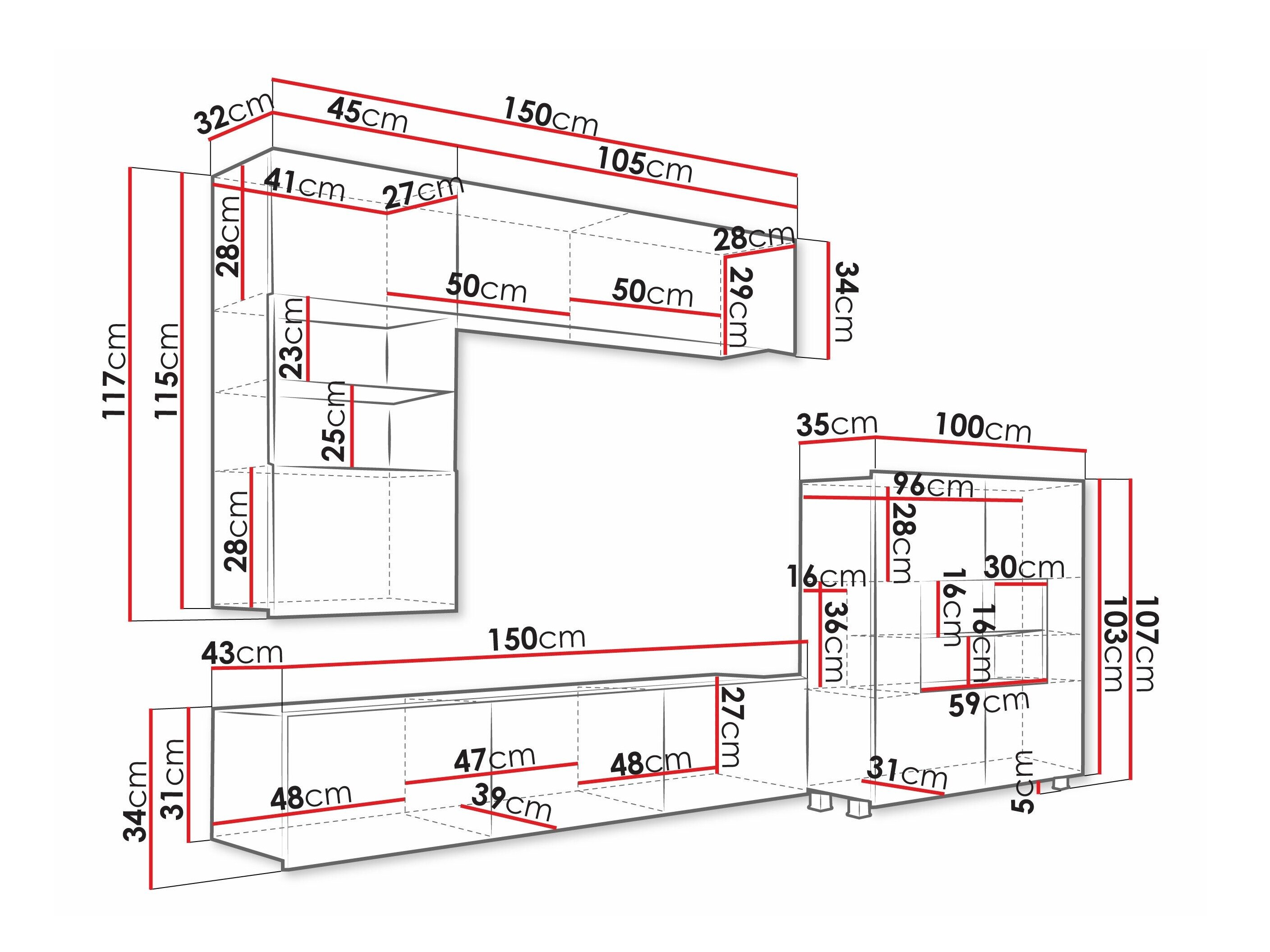 Stuemøbelsæt Remus III (Gylden eg + Hvid + Glansfuld hvid)
