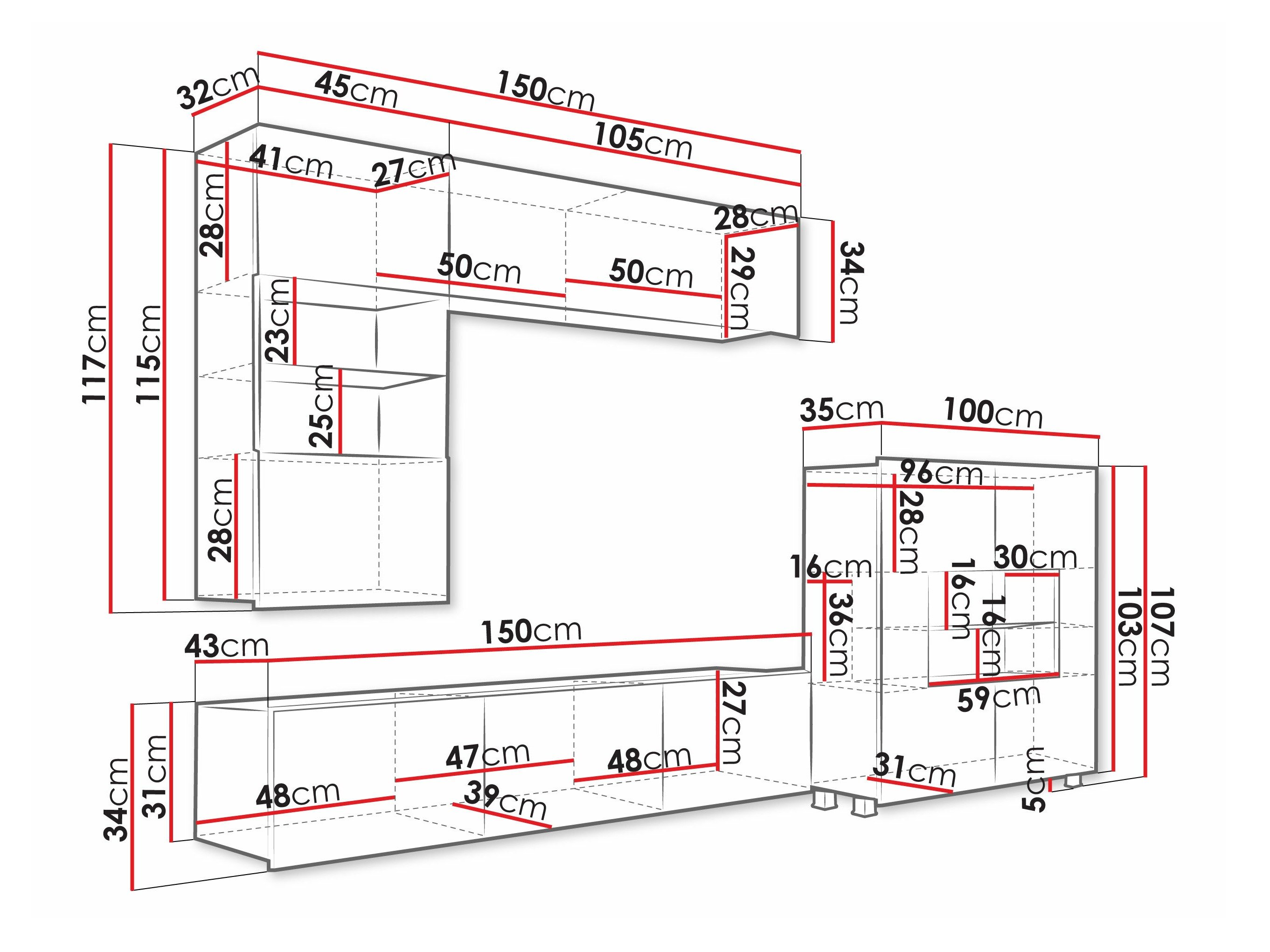 Stuemøbelsæt Remus III (Gylden eg + Hvid + Glansfuld hvid)