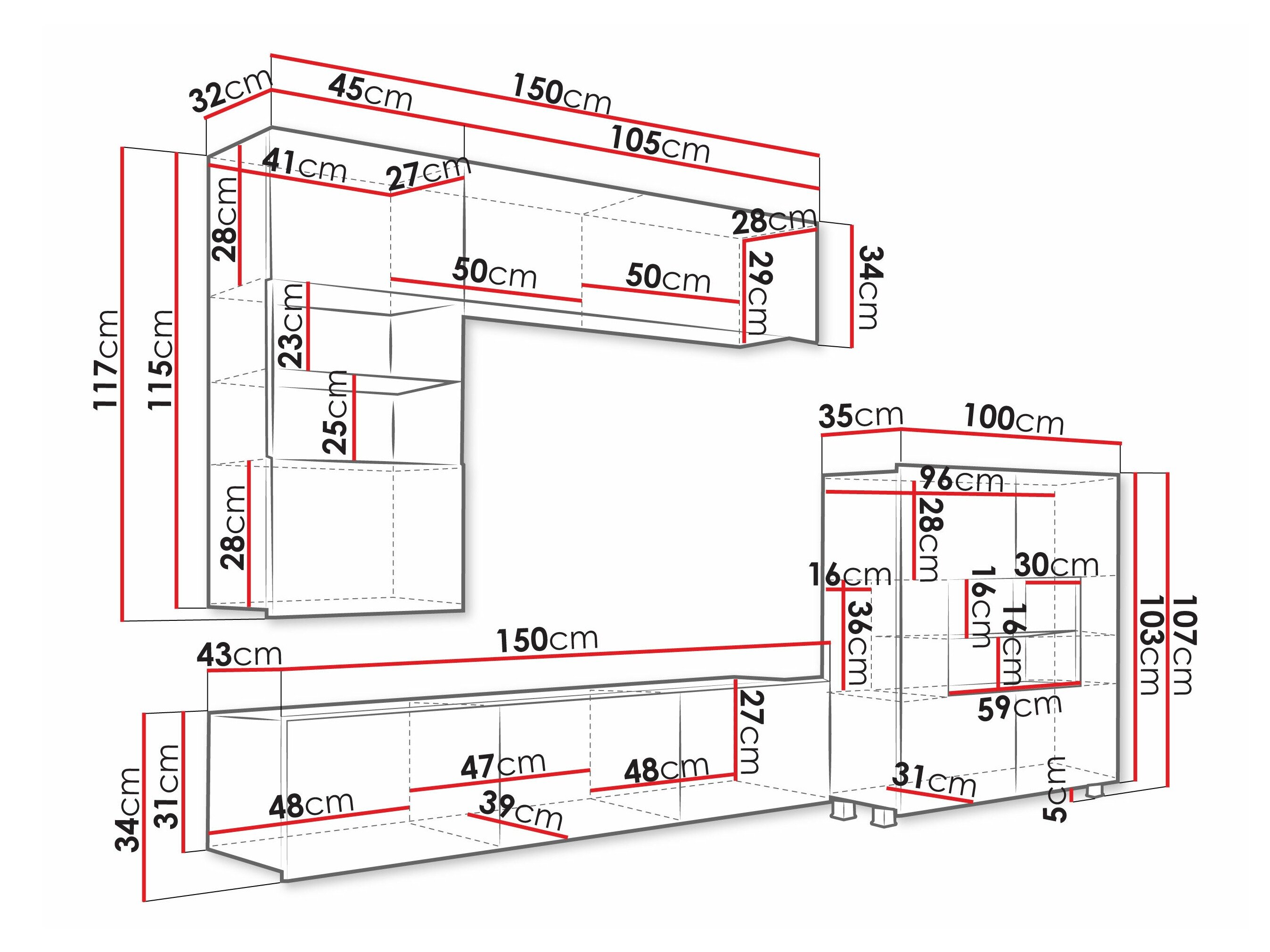Stuemøbelsæt Remus III (Hvid + Glansfuld hvid)