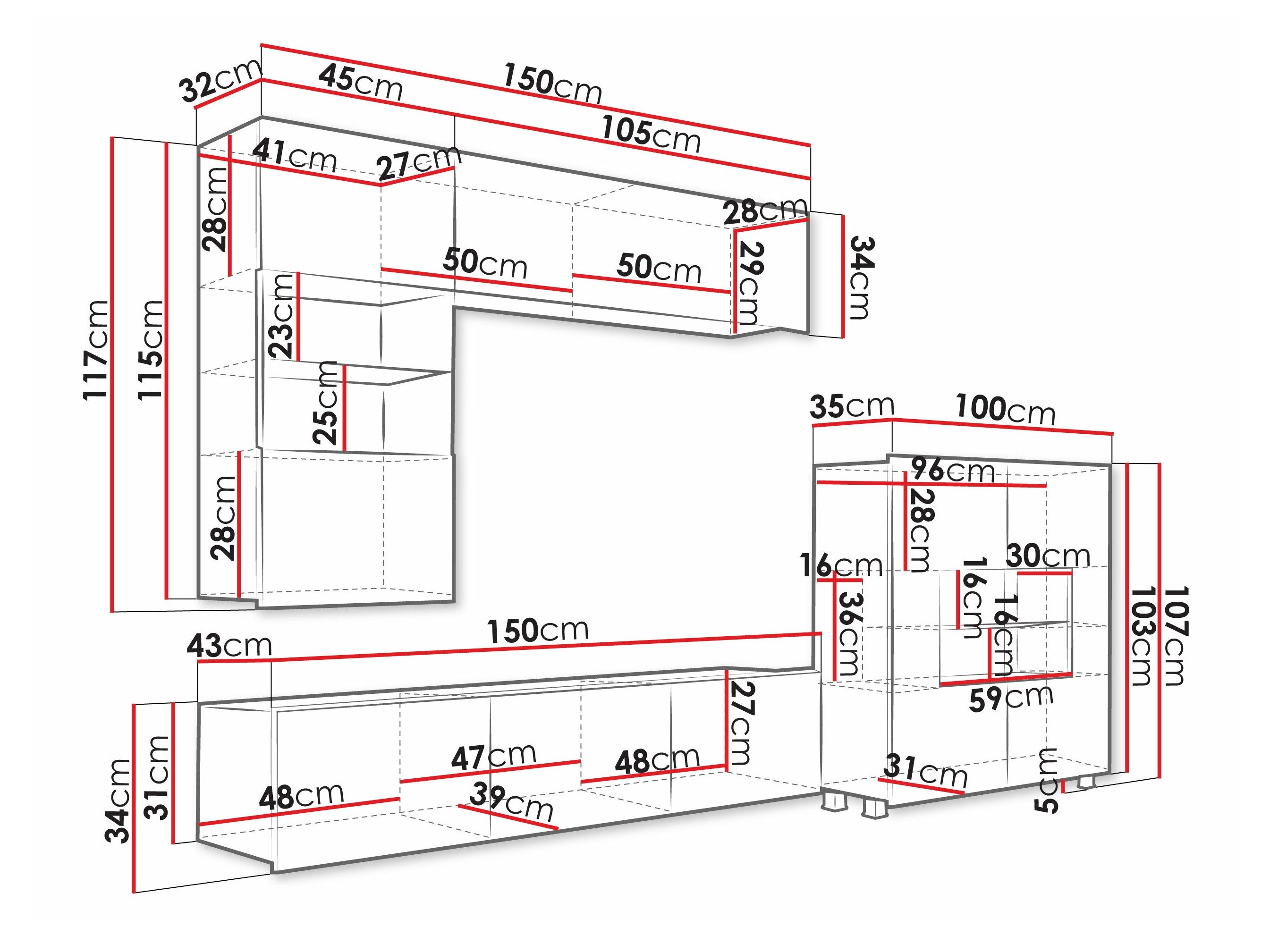 Stuemøbelsæt Remus III (Hvid + Glansfuld hvid)