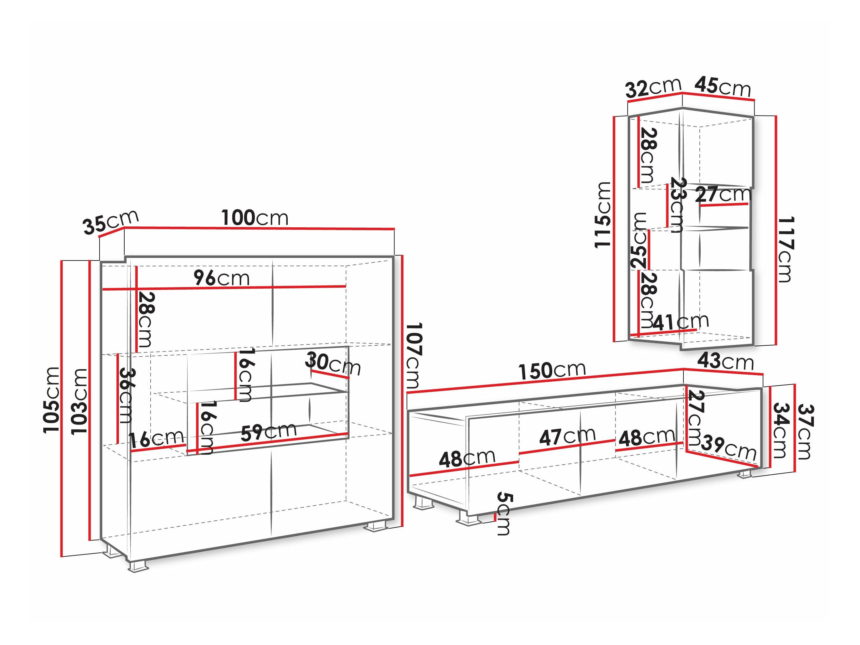 Stuemøbelsæt Remus VII (Gylden eg + Hvid + Glansfuld hvid)