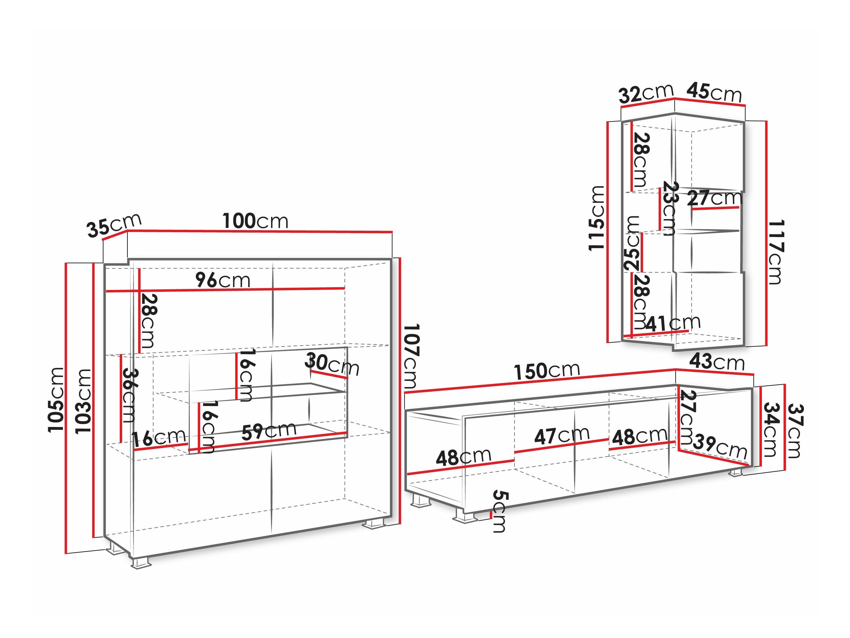 Stuemøbelsæt Remus VII (Gylden eg + Hvid + Glansfuld hvid)