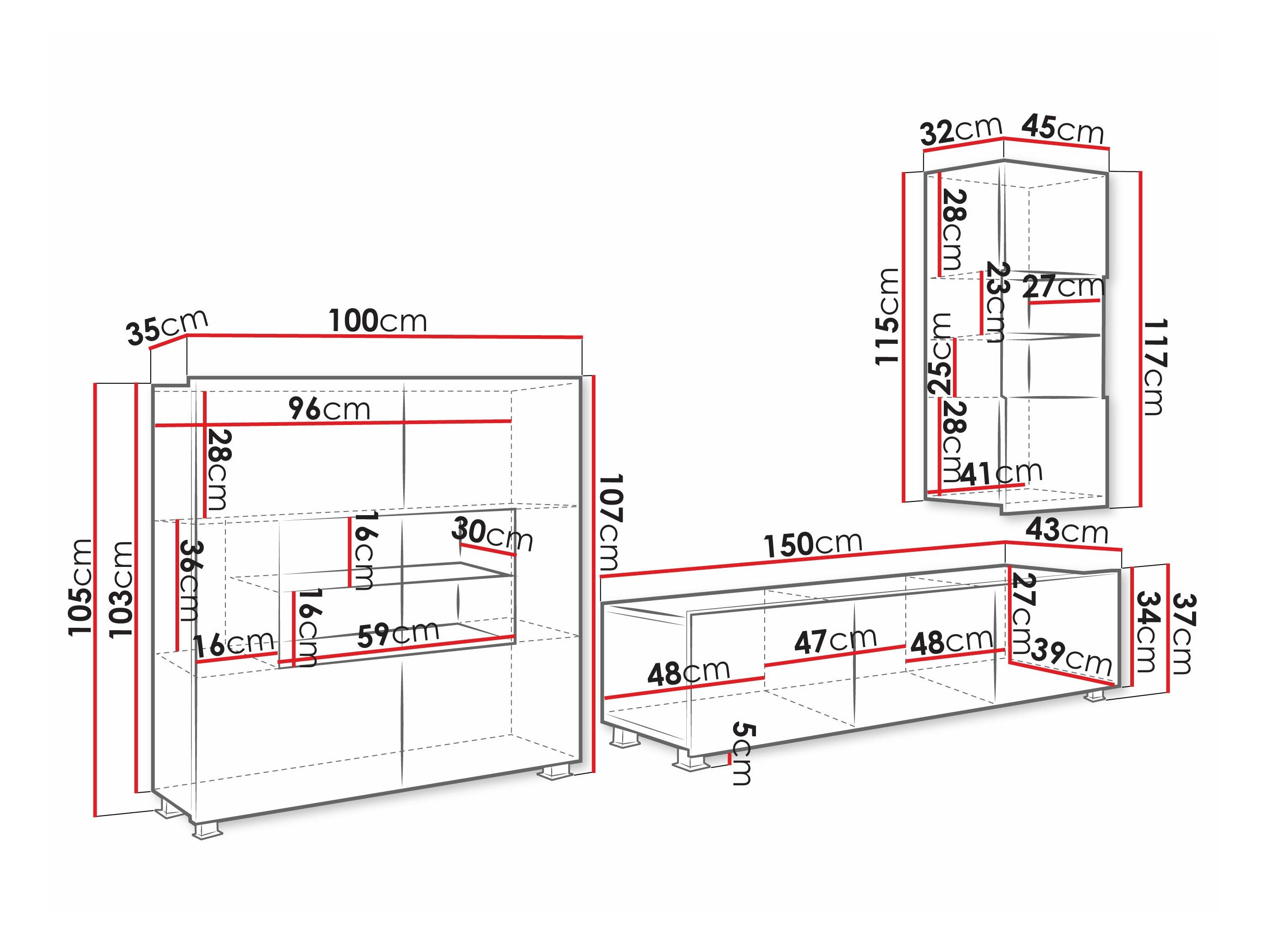 Stuemøbelsæt Remus VII (Gylden eg + Hvid + Glansfuld hvid)