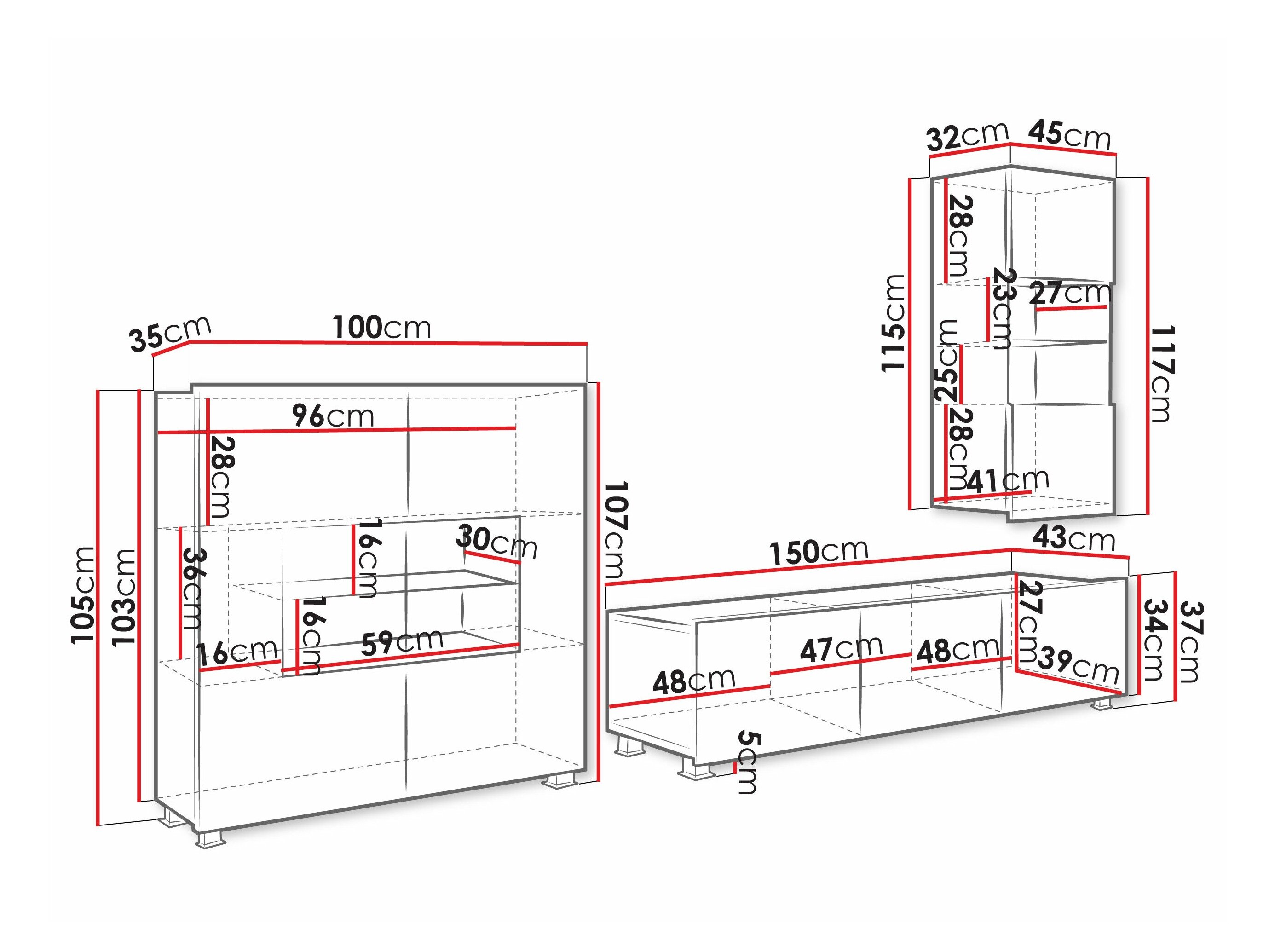 Stuemøbelsæt Remus VII (Hvid + Glansfuld hvid)