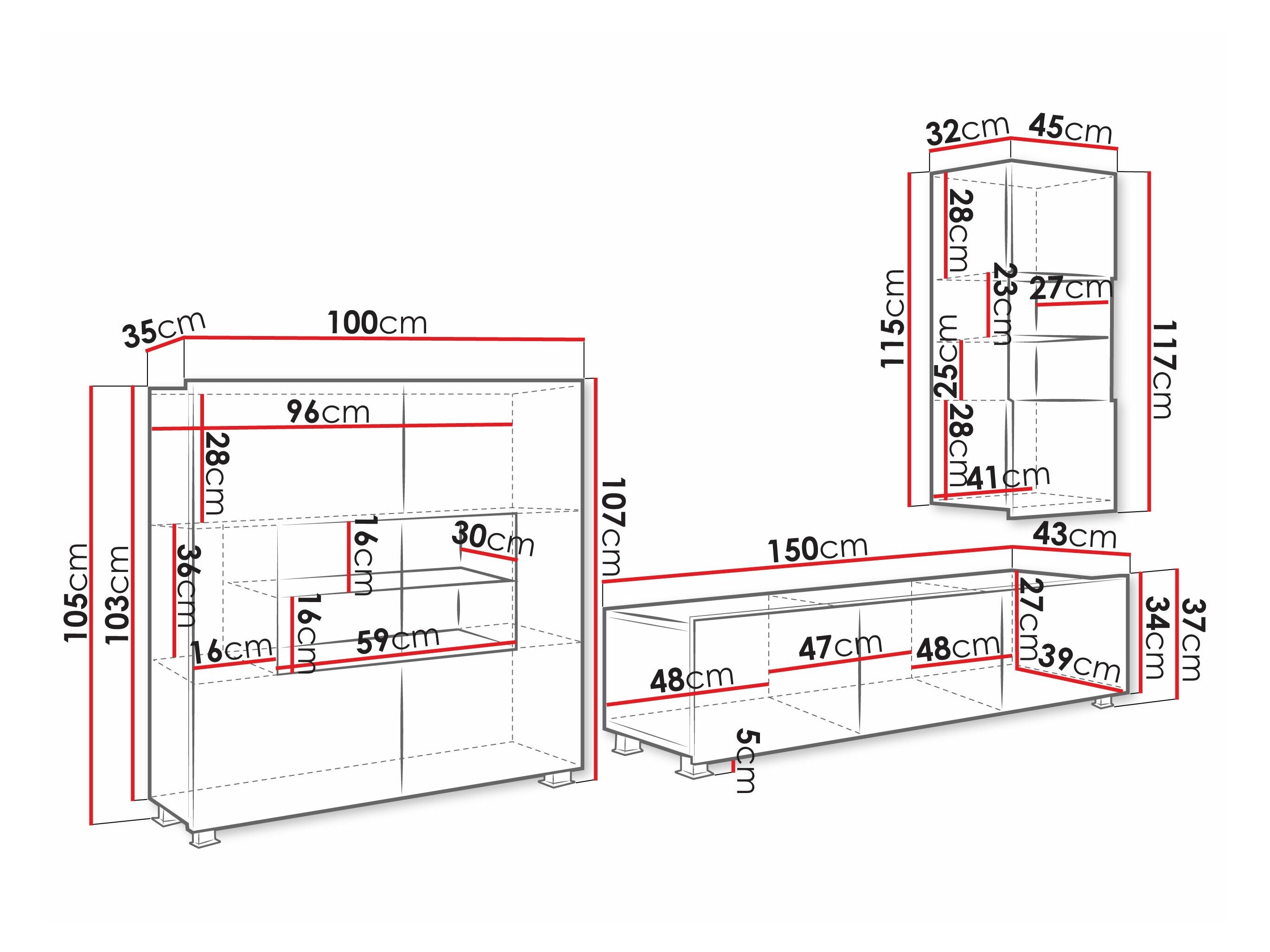 Stuemøbelsæt Remus VII (Hvid + Glansfuld hvid)