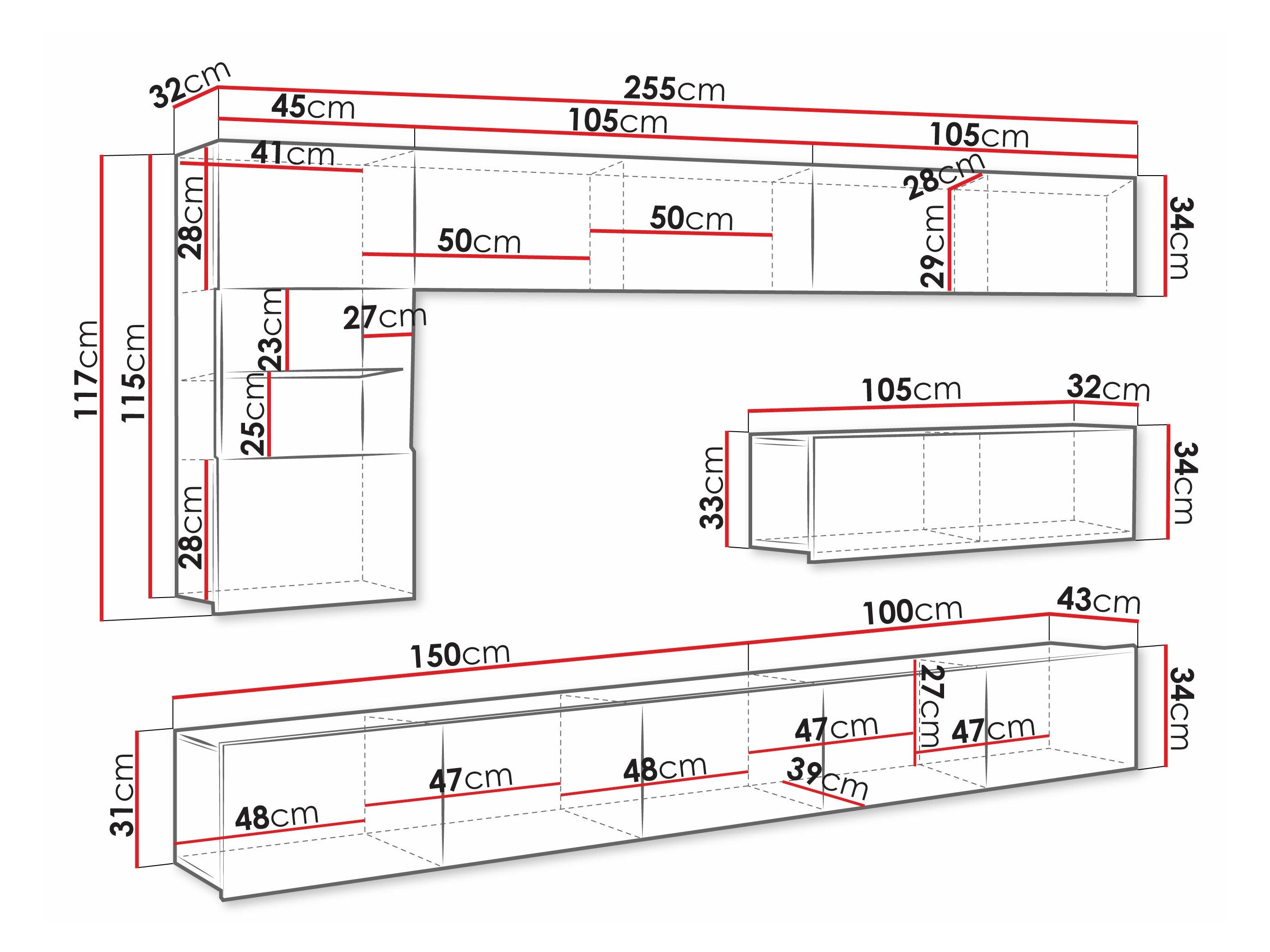 Stuemøbelsæt Remus IV (Gylden eg + Hvid + Glansfuld hvid)
