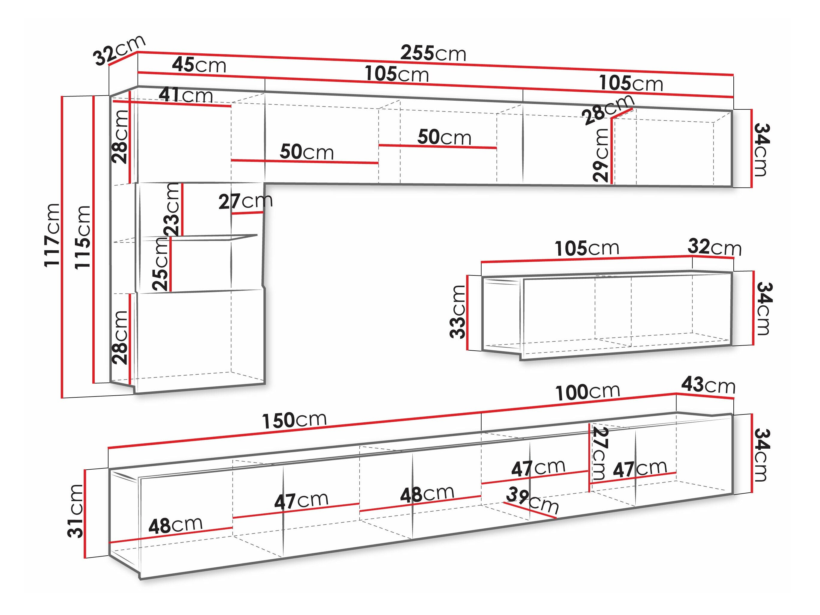 Stuemøbelsæt Remus IV (Hvid + Glansfuld hvid + Sort + Blank sort)