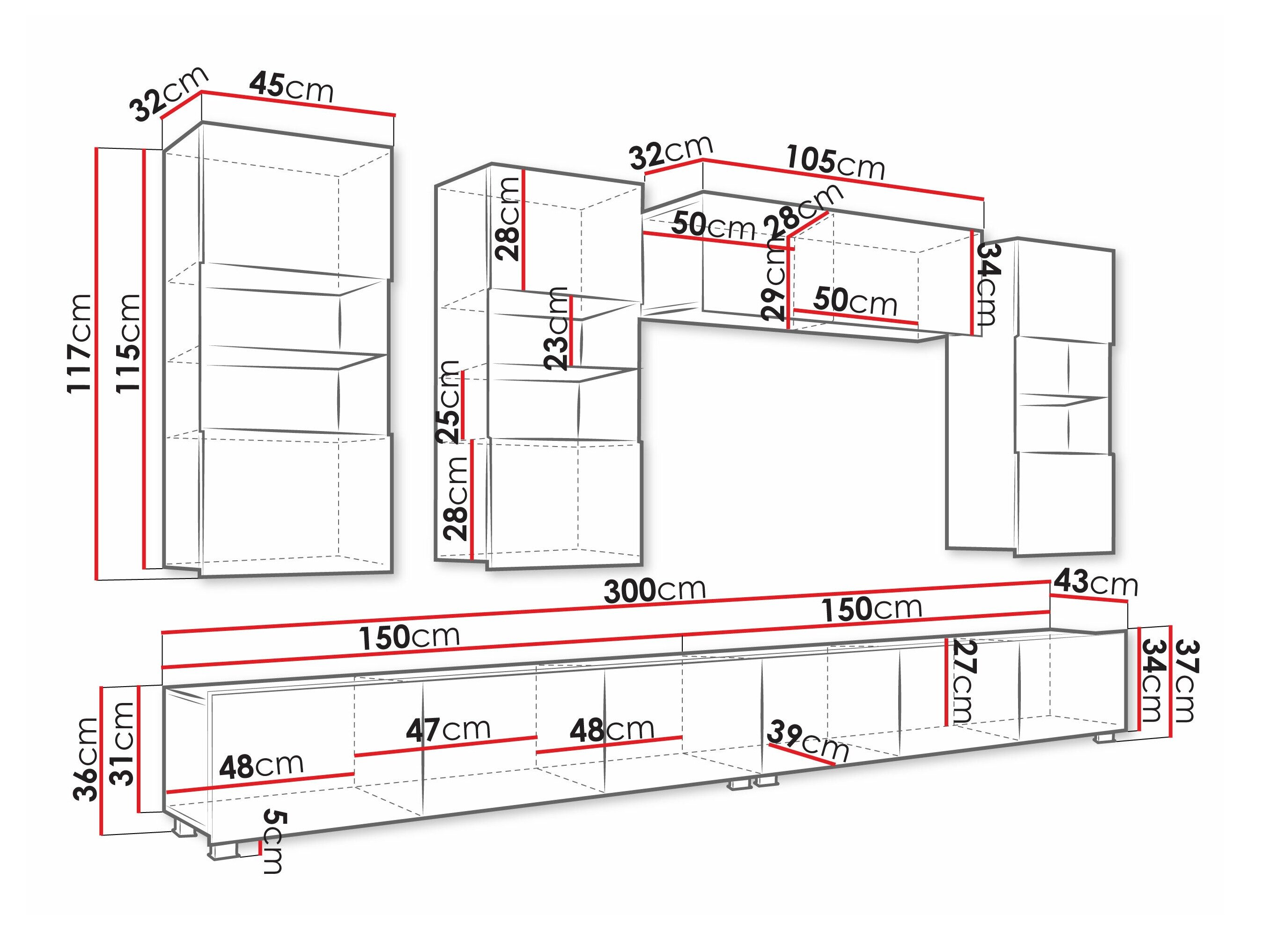 Stuemøbelsæt Remus V (Gylden eg + Hvid + Glansfuld hvid)
