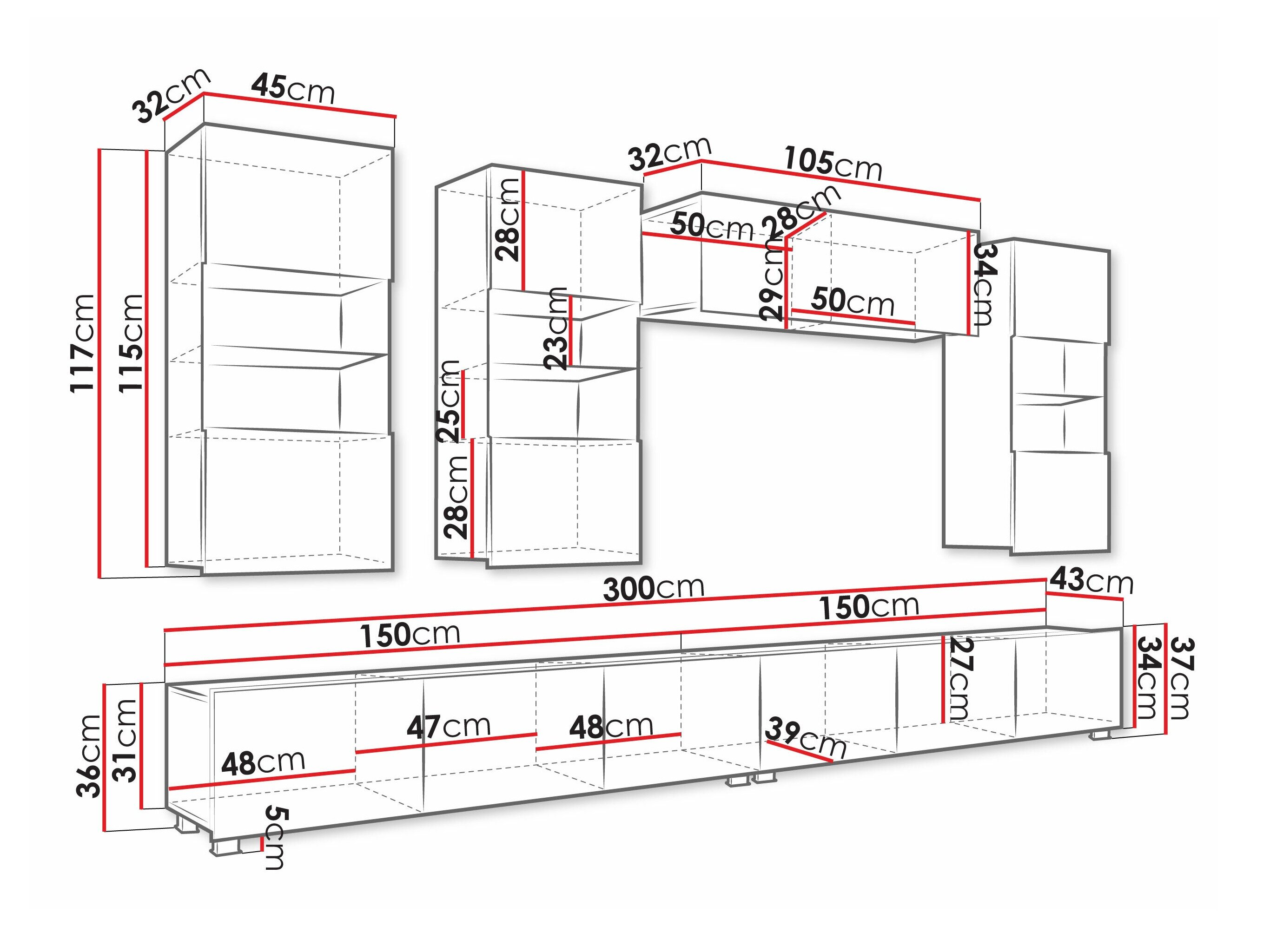 Stuemøbelsæt Remus V (Gylden eg + Hvid + Glansfuld hvid)