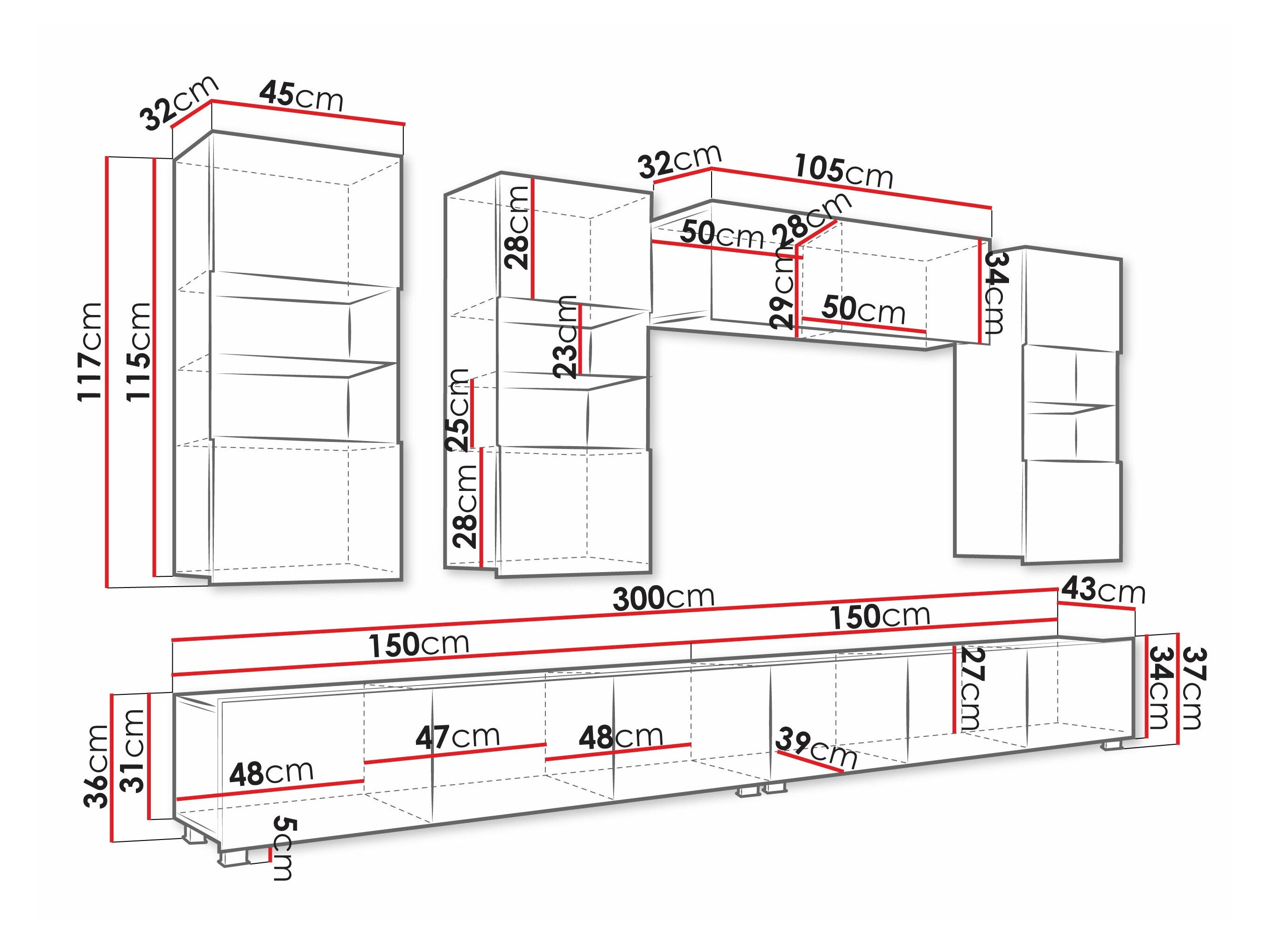 Stuemøbelsæt Tivdalu 109 (Hvid + Glansfuld hvid + Sort + Blank sort)