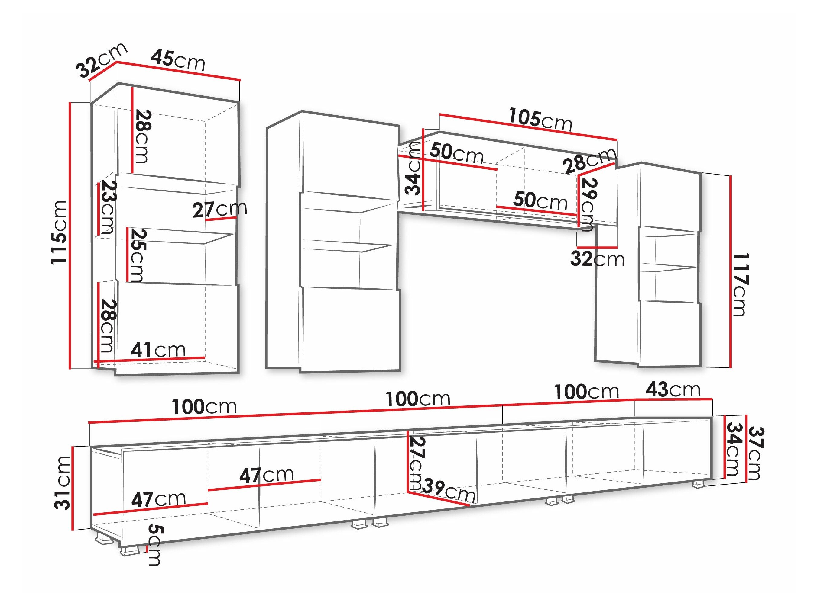 Stuemøbelsæt Remus XI (Gylden eg + Hvid + Glansfuld hvid)