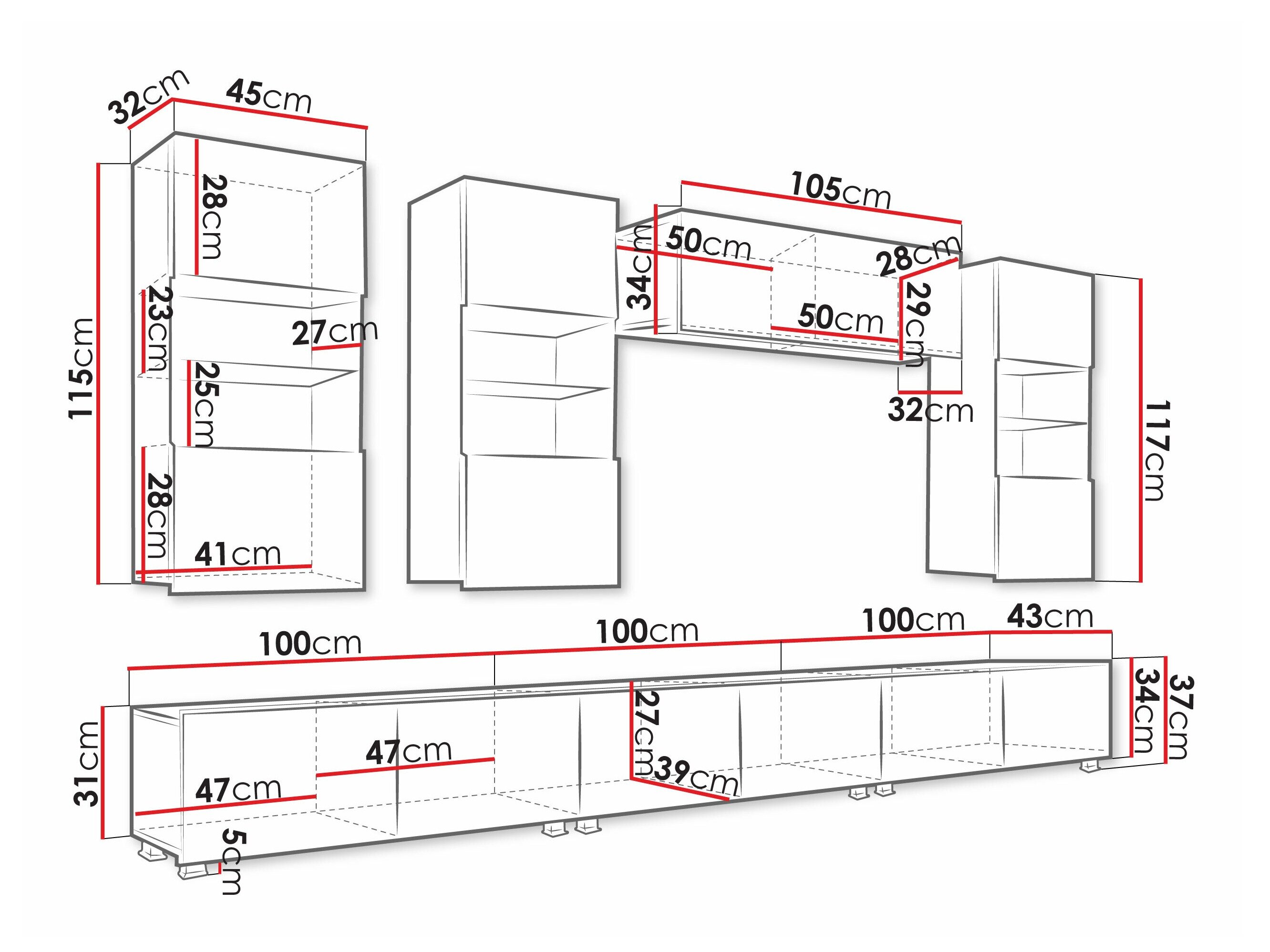 Stuemøbelsæt Remus XI (Hvid + Glansfuld hvid + Sort + Blank sort)