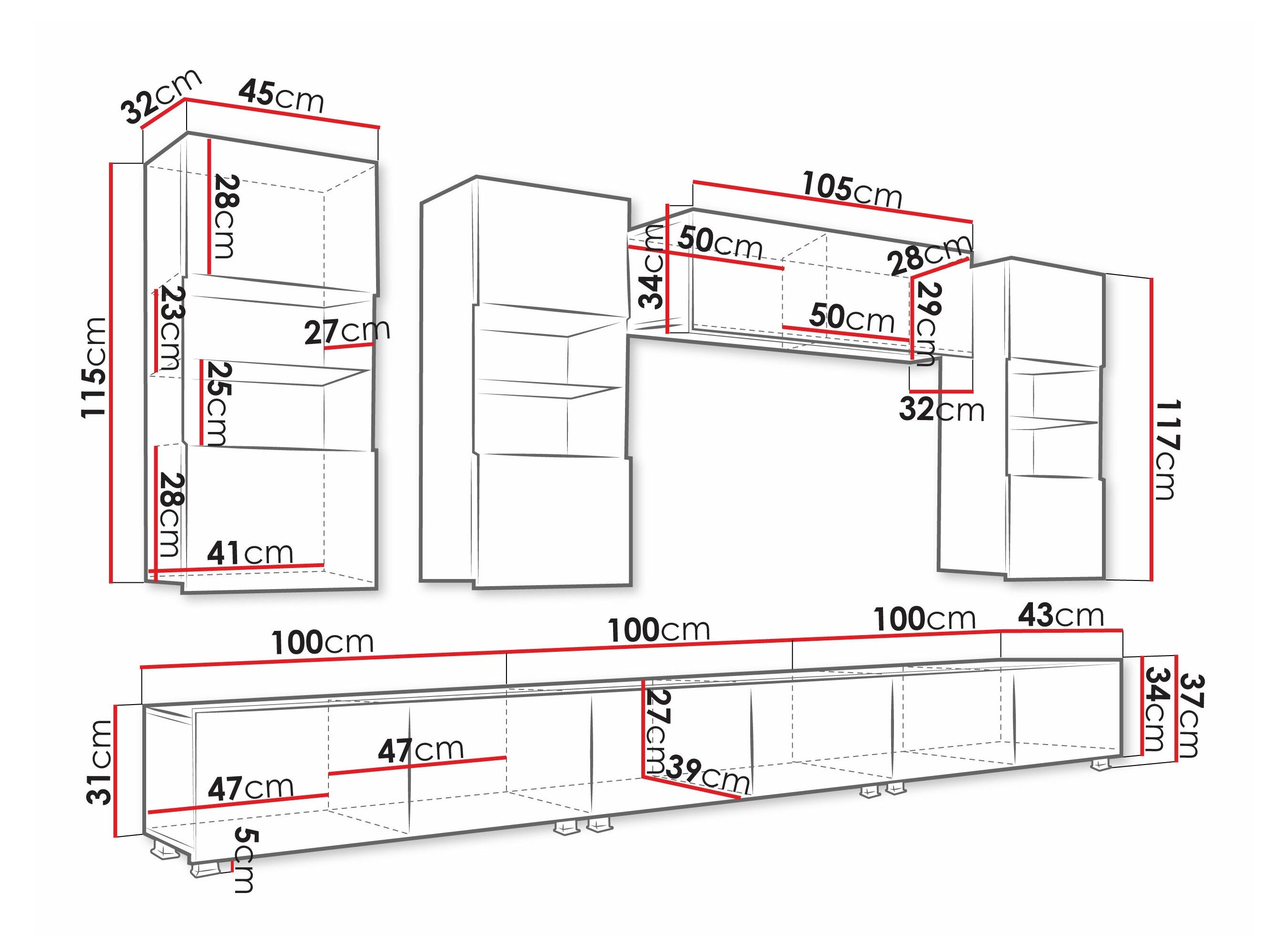 Stuemøbelsæt Remus XI (Hvid + Glansfuld hvid)