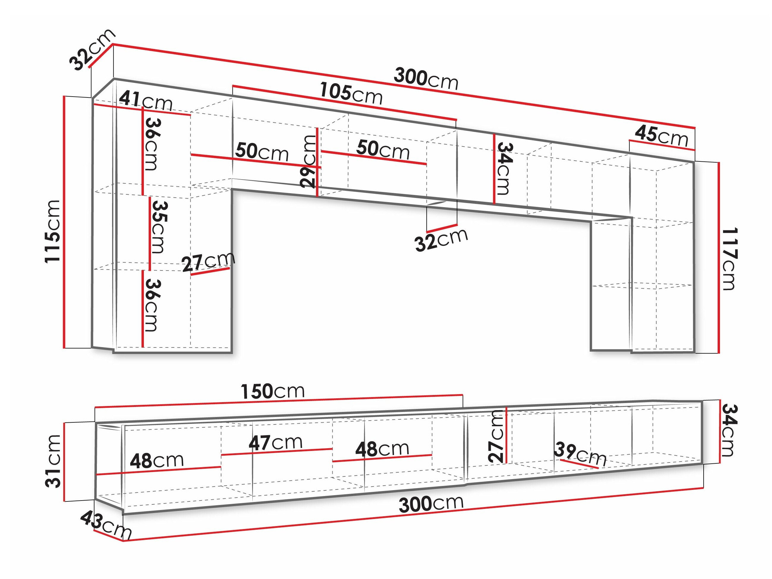 Stuemøbelsæt Remus XIII (Hvid + Glansfuld hvid)