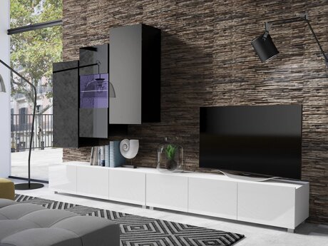 Stuemøbelsæt Remus XVII (Hvid + Glansfuld hvid + Sort + Blank sort)