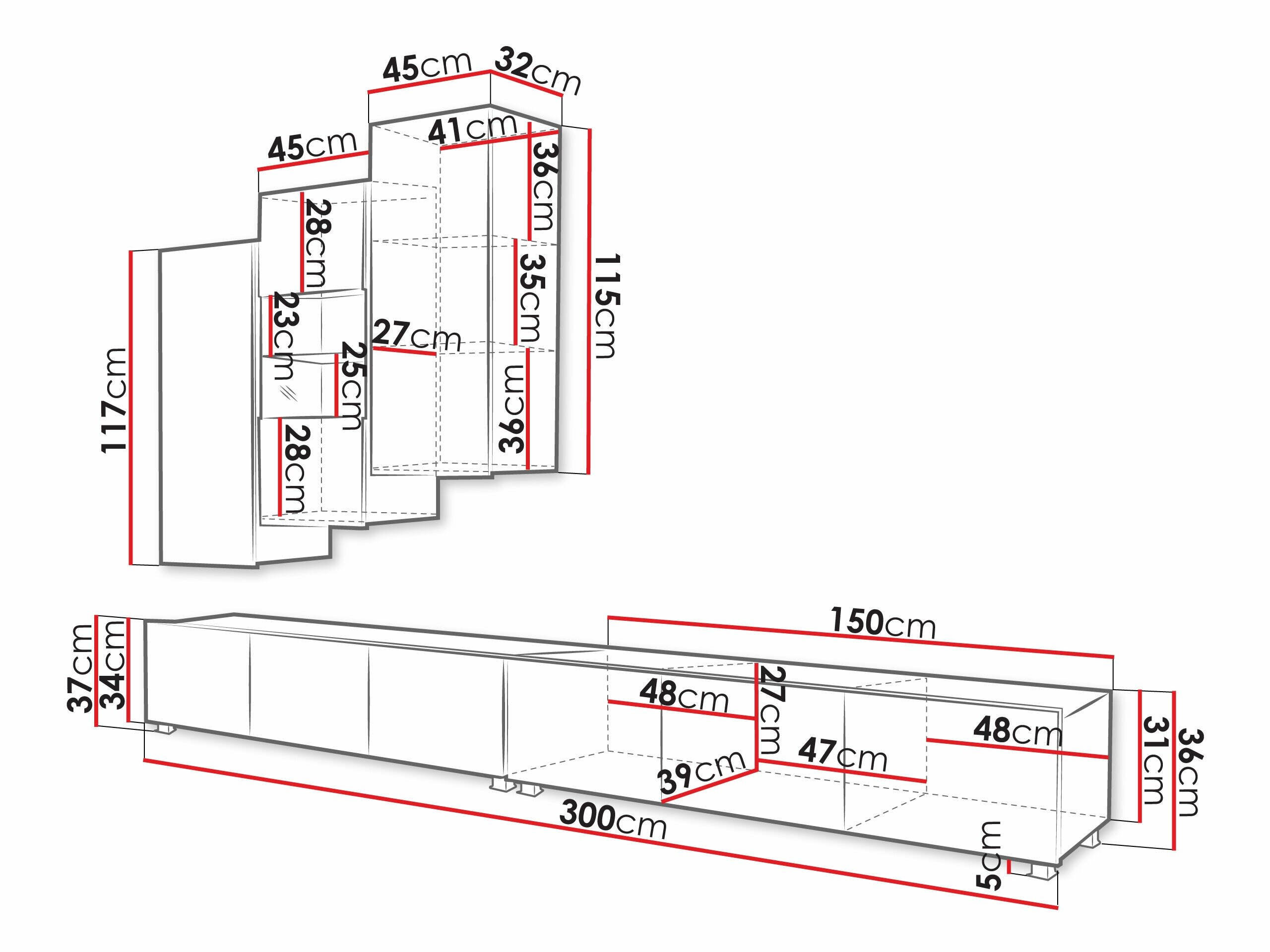Stuemøbelsæt Remus XVII (Hvid + Glansfuld hvid)