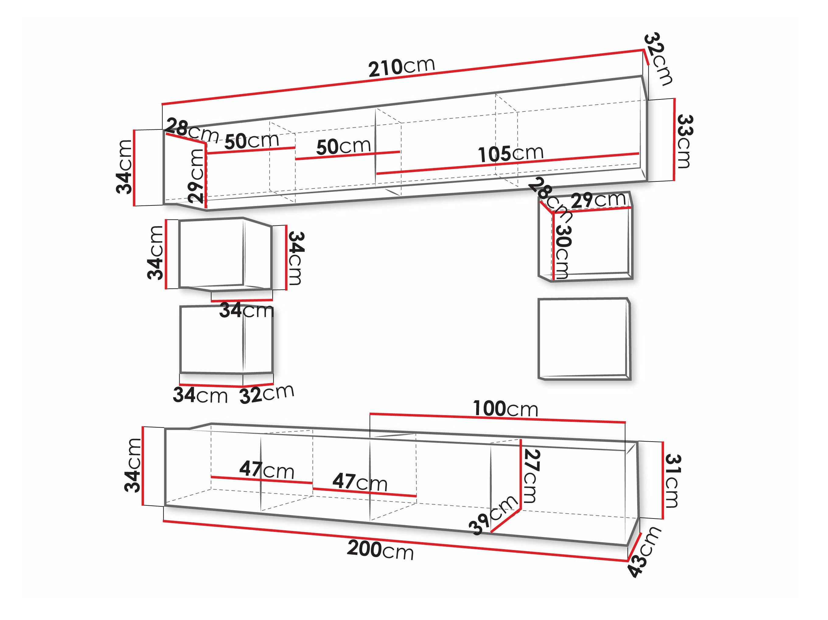 Stuemøbelsæt Remus XVI (Gylden eg + Hvid + Glansfuld hvid)