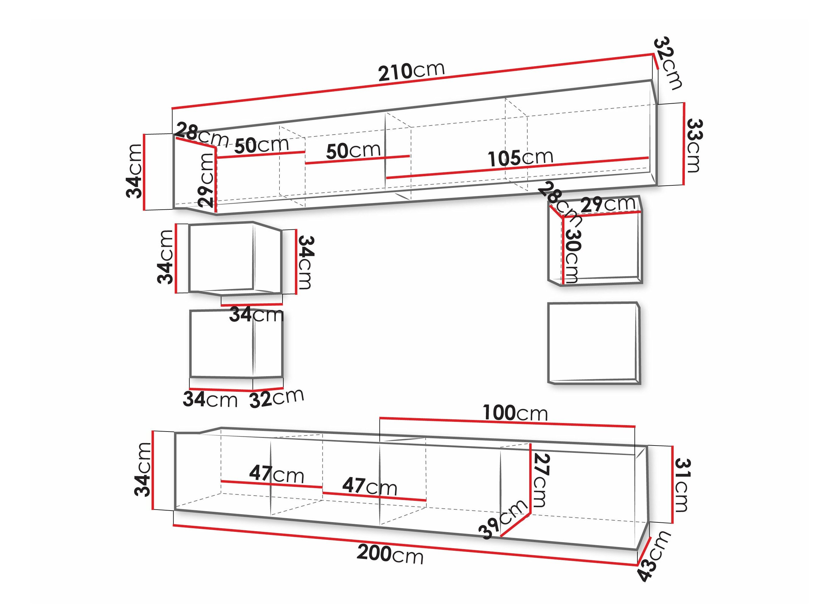 Stuemøbelsæt Remus XVI (Sort + Blank sort + Hvid + Glansfuld hvid)