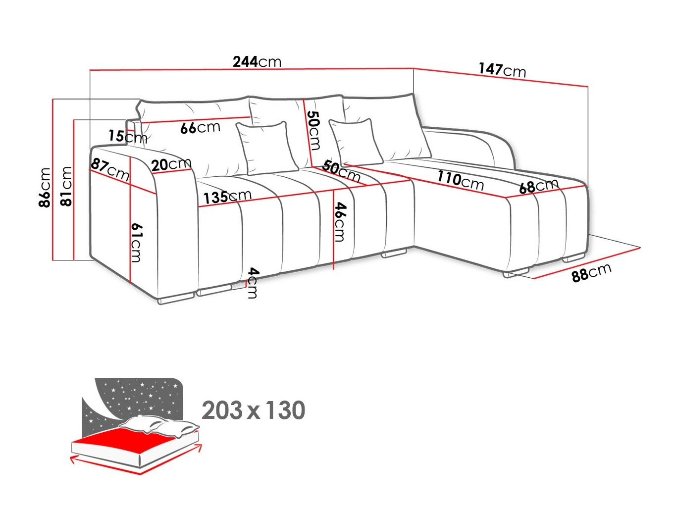 Hjørnesofa Arvada 123 (Lambi 12)