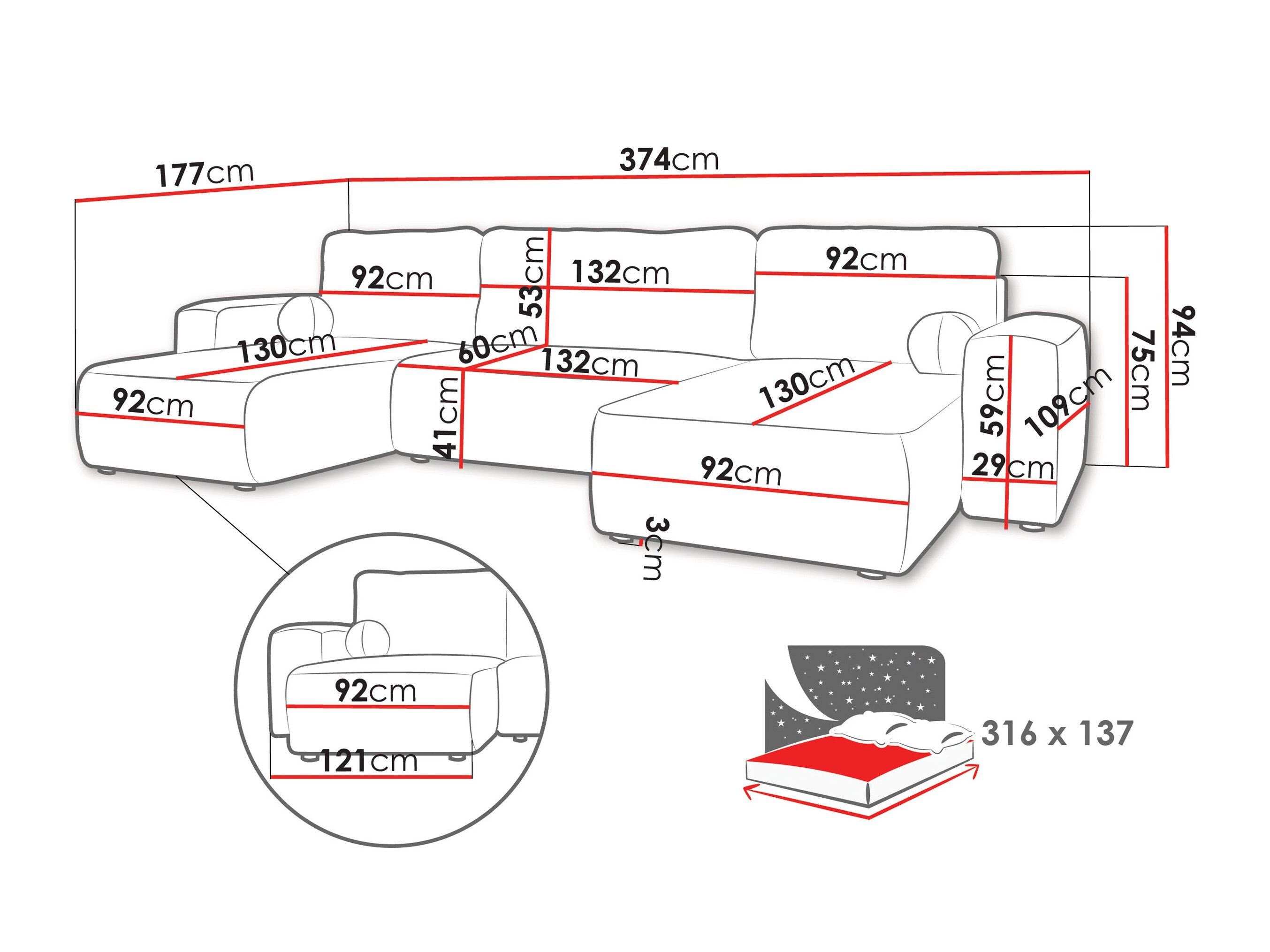 Hjørnesofa TrendyNest 130 (Coral 45)