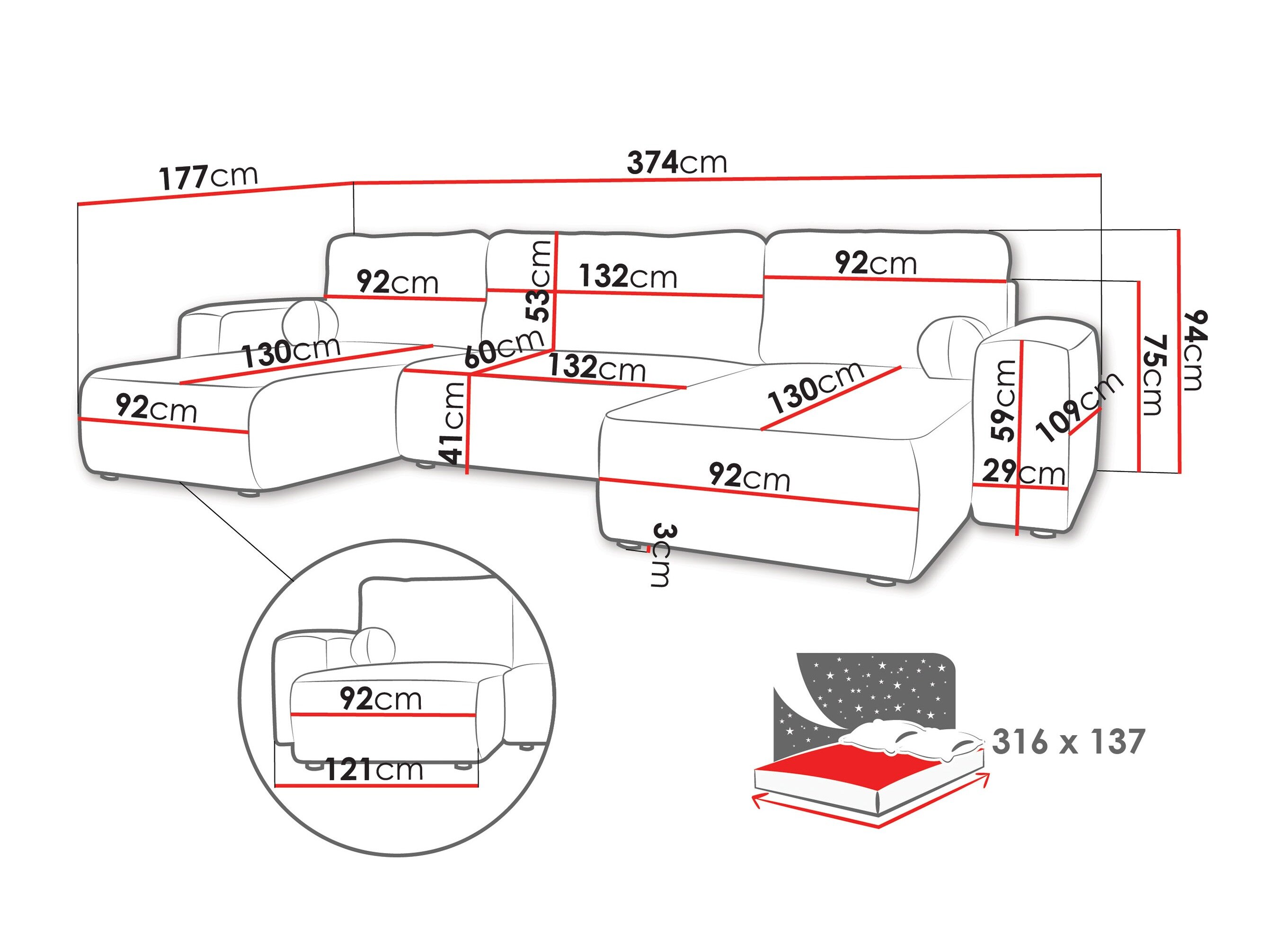 Hjørnesofa TrendyNest 130 (Coral 50)