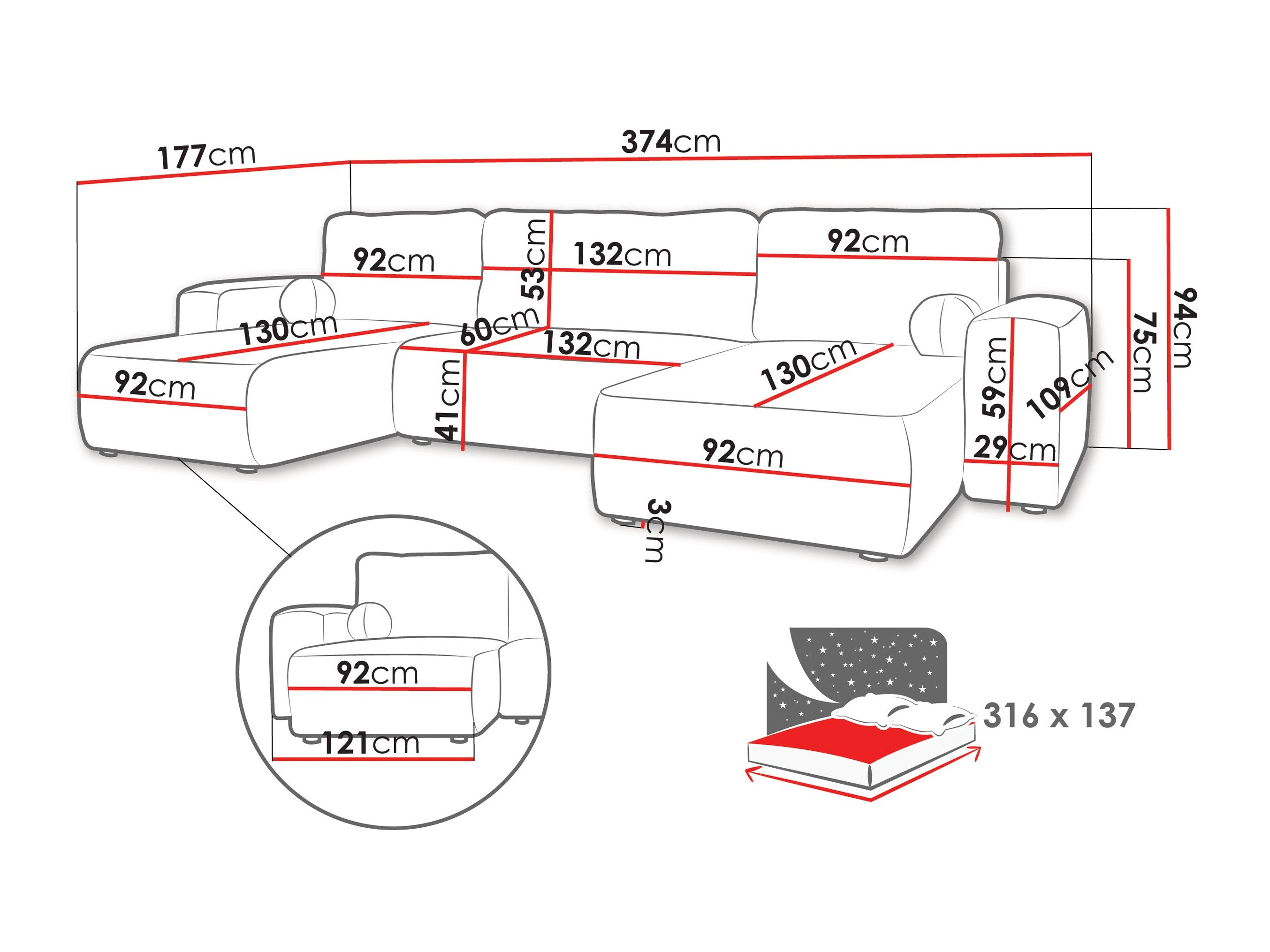 Hjørnesofa TrendyNest 130 (Coral 75)