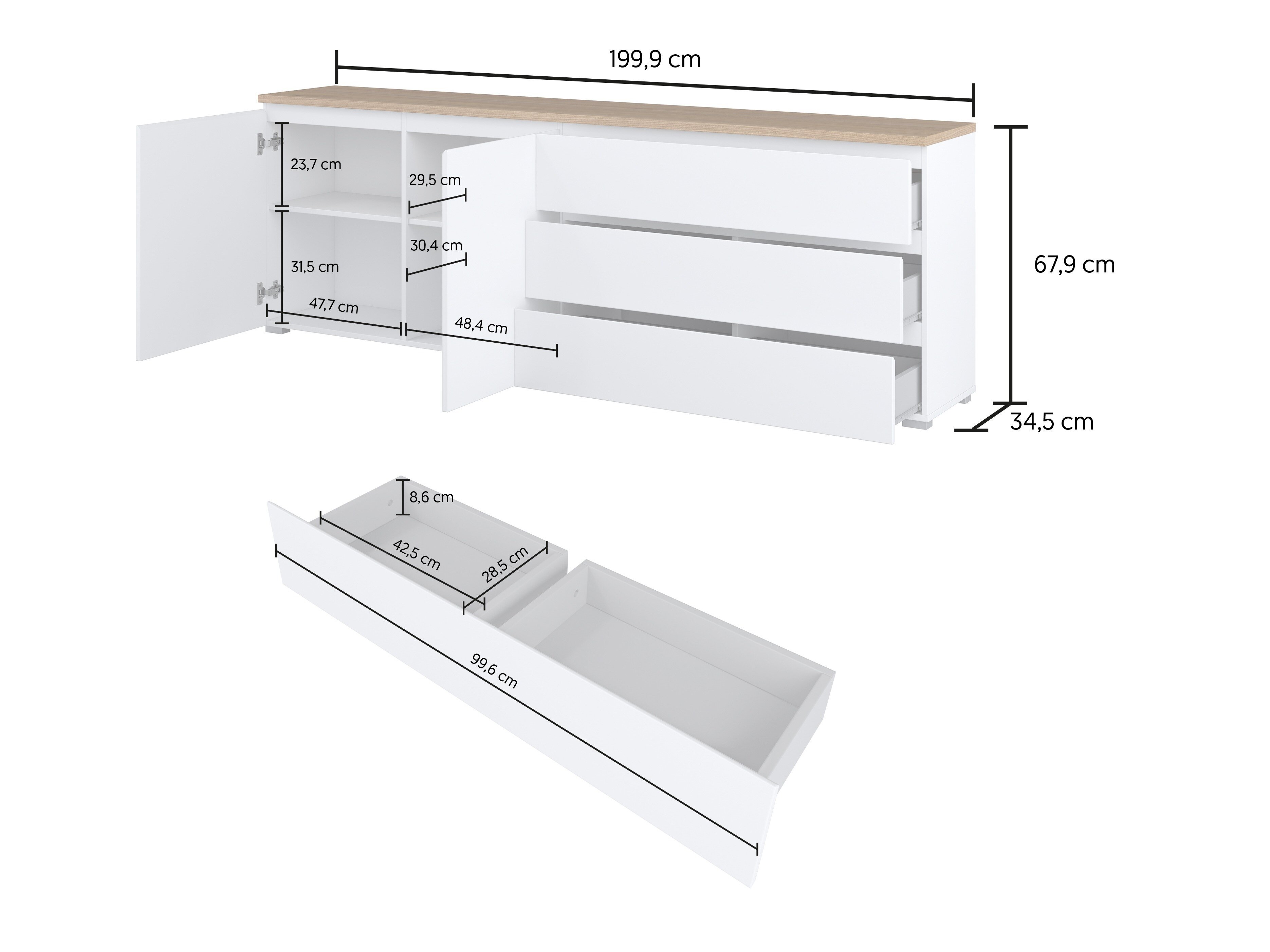 Kommode Baletu 107 (Sort + Egetræ)