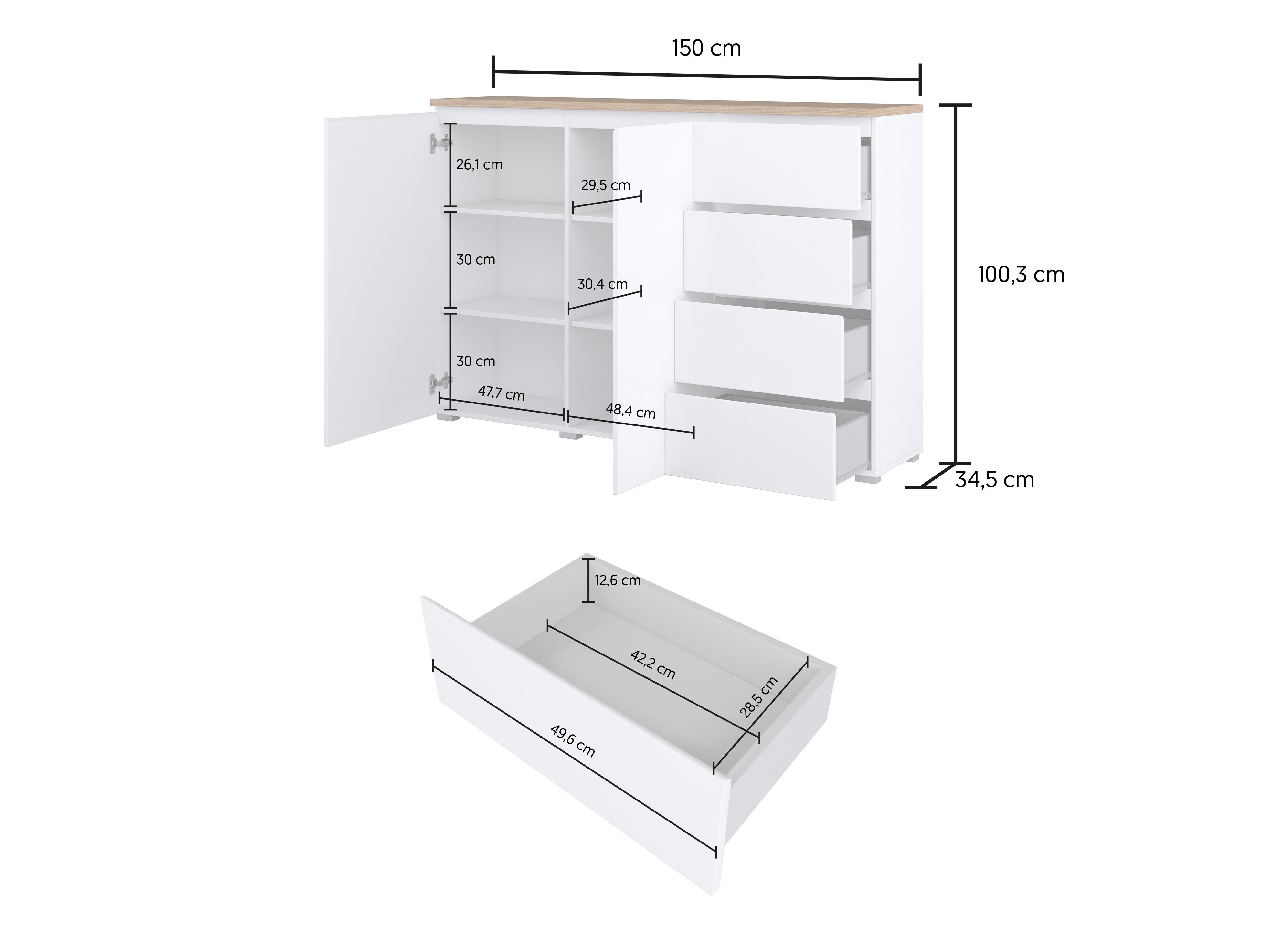Kommode Baletu 109 (Sort + Egetræ)