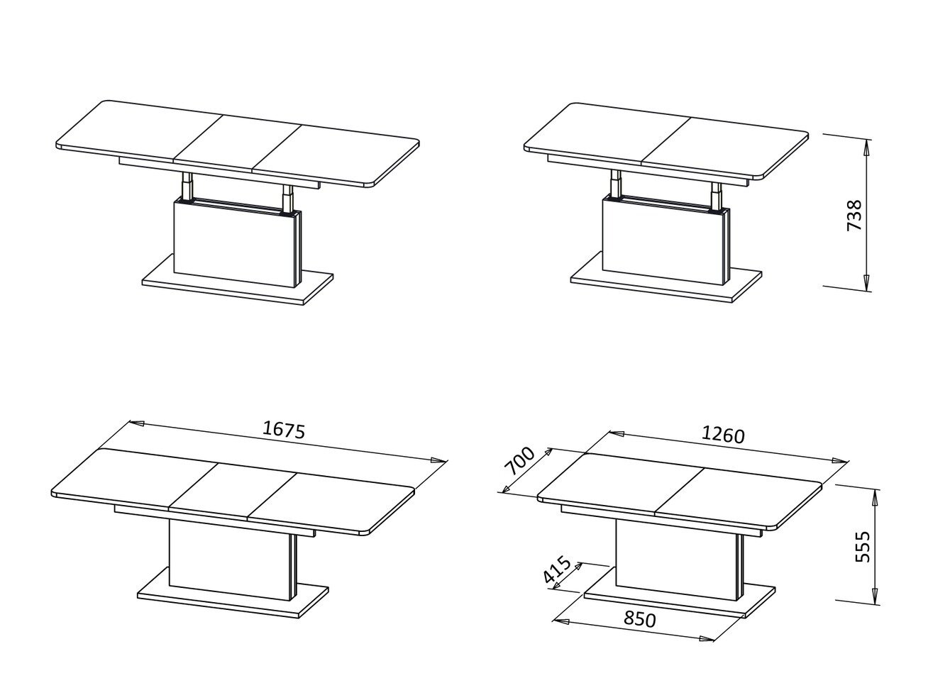 Transforming salontafel Houston 1253 (Mat wit)