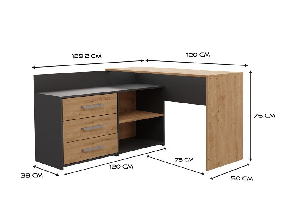 Hjørneskrivebord Mandeville 131 (Antracit + Artisan eg)