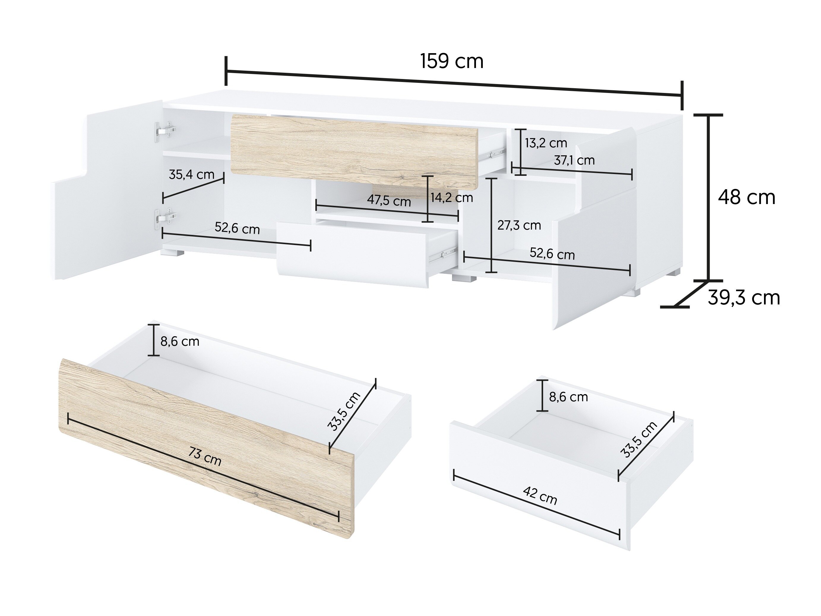 TV-bord Torsone 101 (Hvid + Glansfuld hvid + San remo eg)