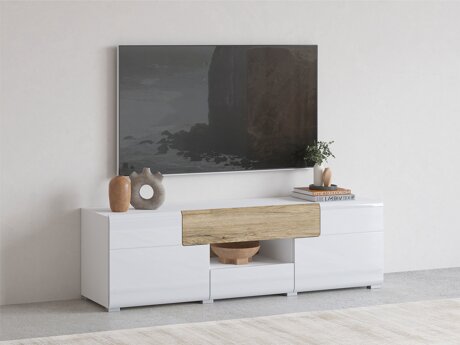 TV-bord Torsone 101 (Hvid + Glansfuld hvid + San remo eg)