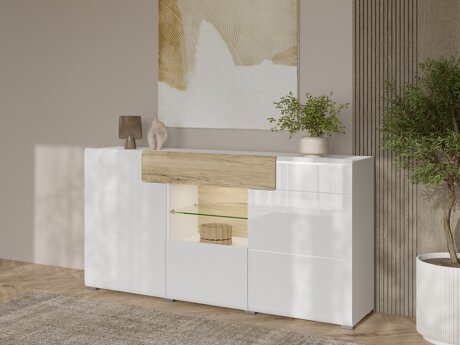 Kommode Torsone 108 (Hvid + Glansfuld hvid + San remo eg)