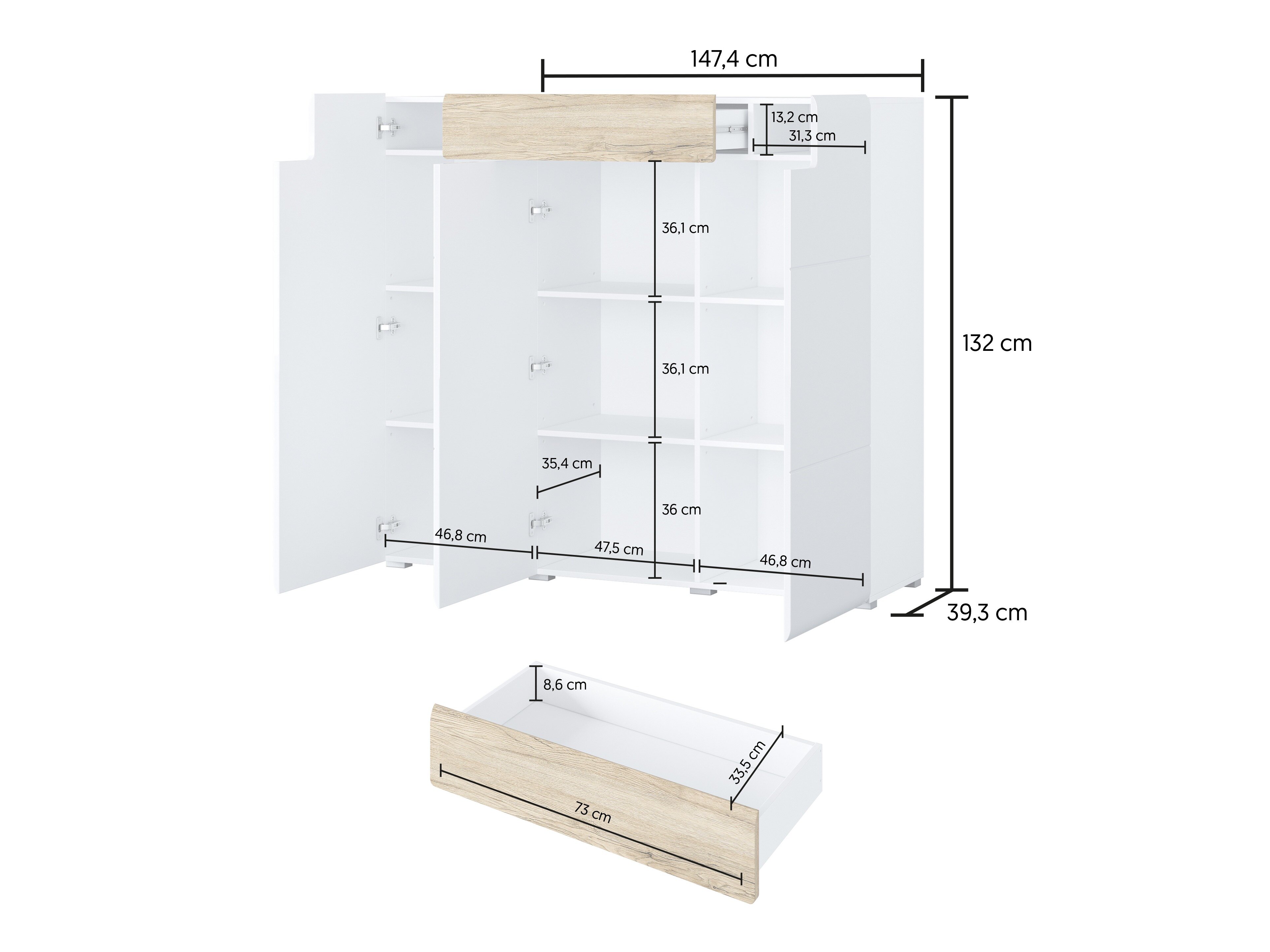 Kommode Torsone 112 (Hvid + Glansfuld hvid)