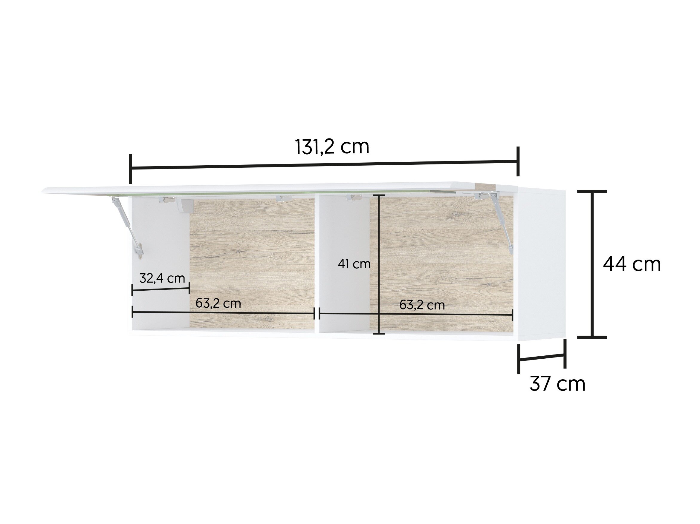 Vægskab Torsone 116 (Hvid + Glansfuld hvid + San remo eg)