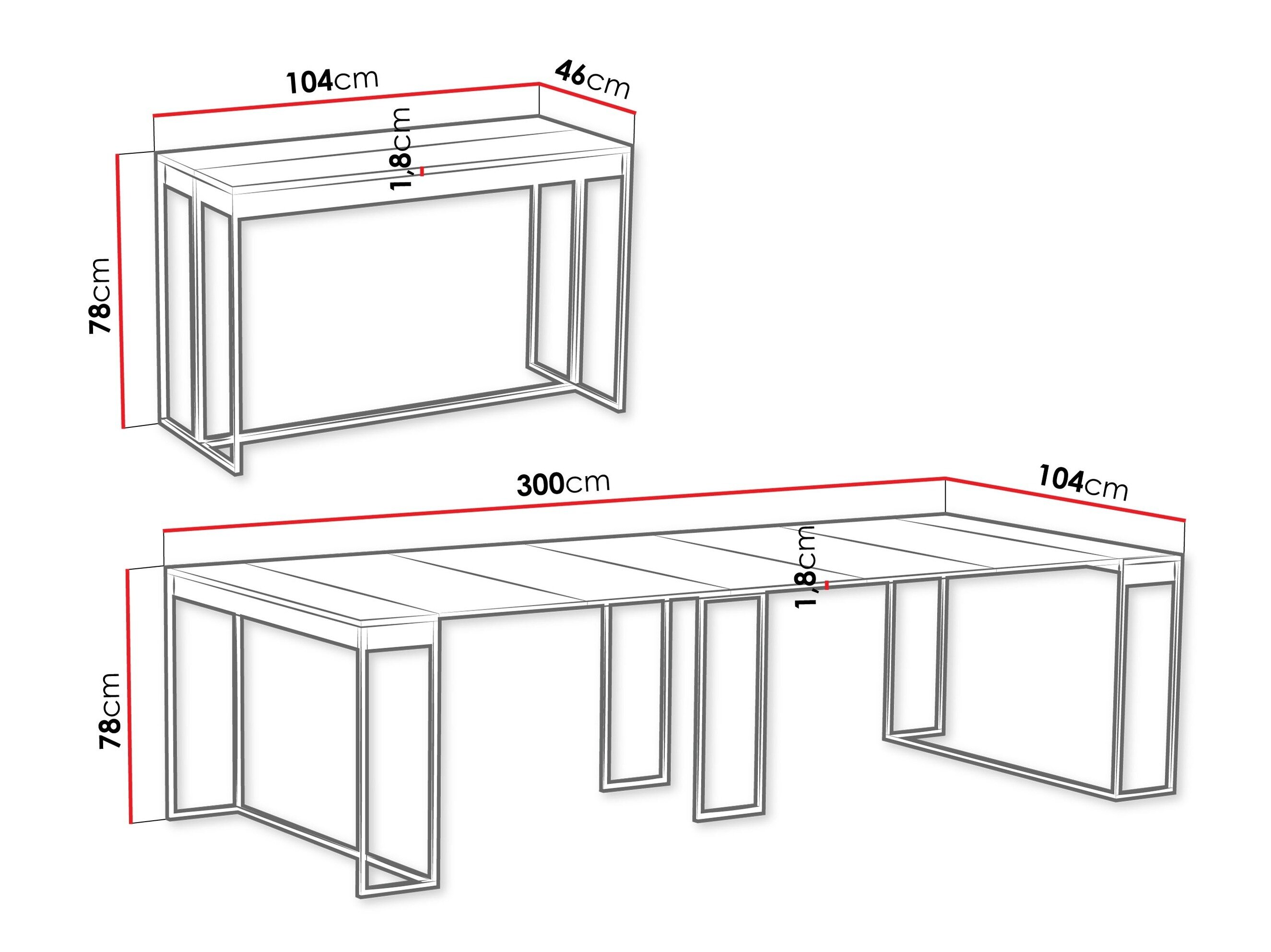 Inklapbare tafel Oswego 180 (Wit + Zwart)