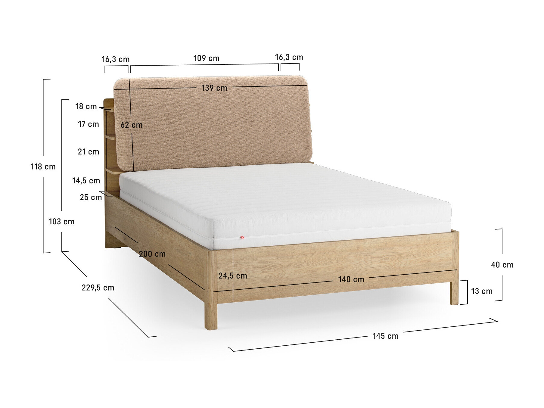 Krevet Ruvcamu 108 (Hrast + Taupe)