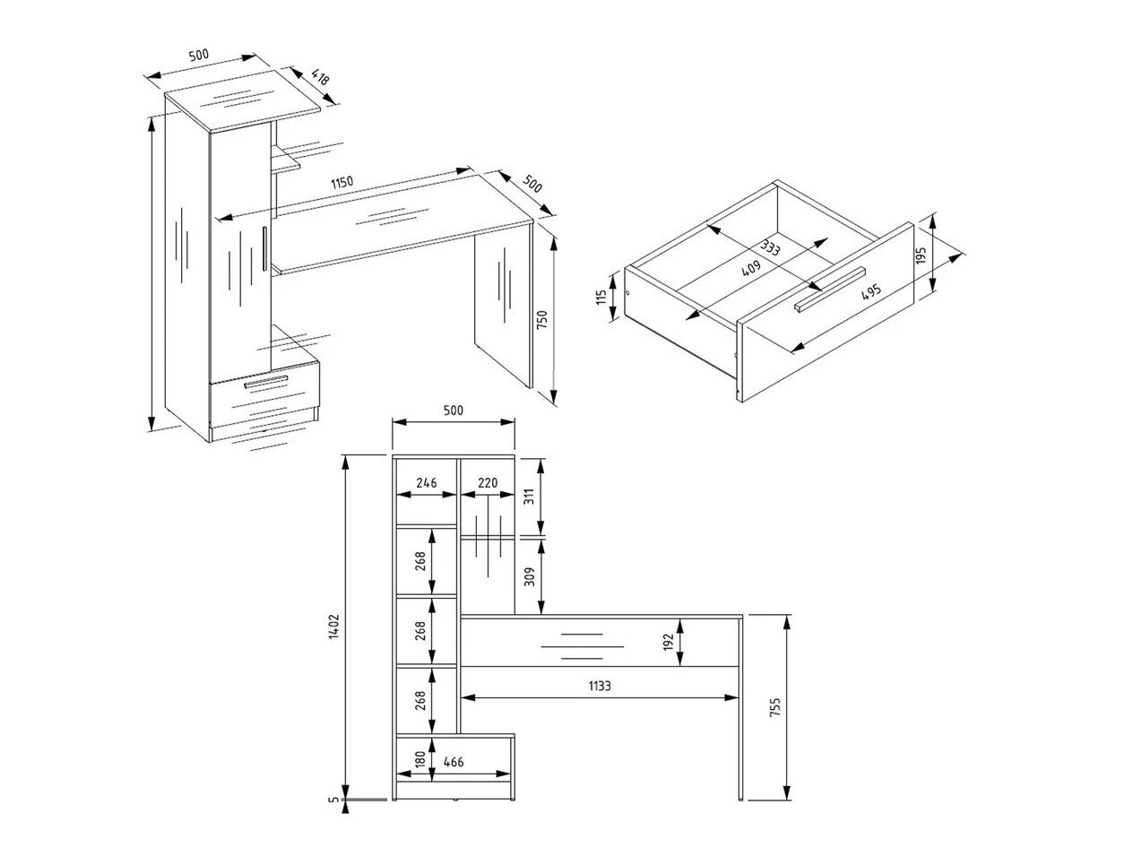 Bureau Mandeville 321 (Sonoma eik)