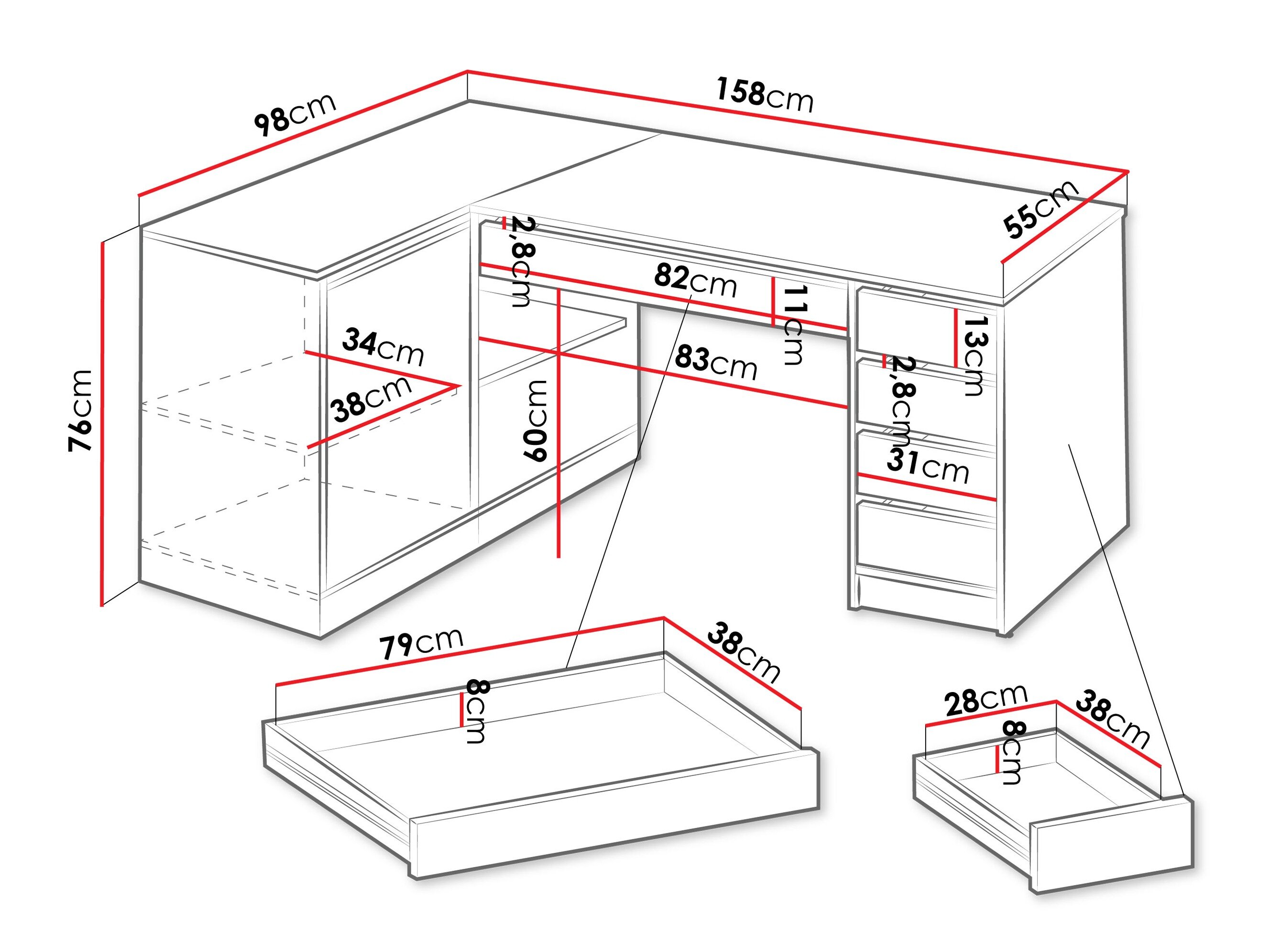 Hjørneskrivebord Comfivo 568 (Hvid)