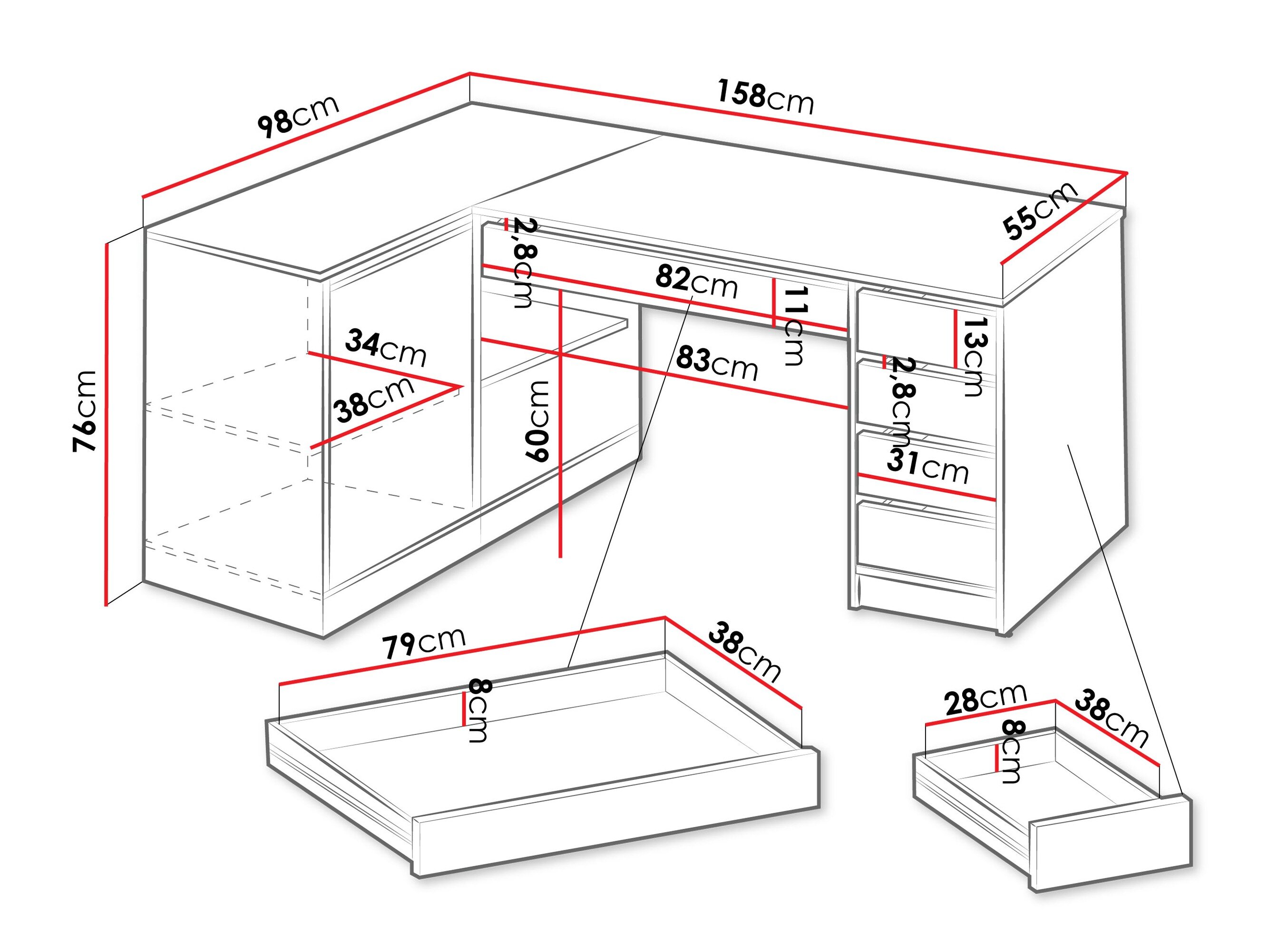 Hjørneskrivebord Comfivo 568 (Sort)