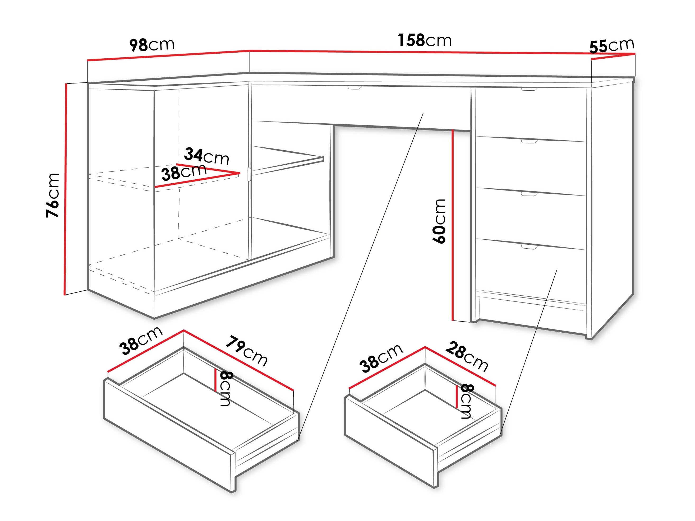 Hjørneskrivebord Comfivo Larmire 127 (Hvid)
